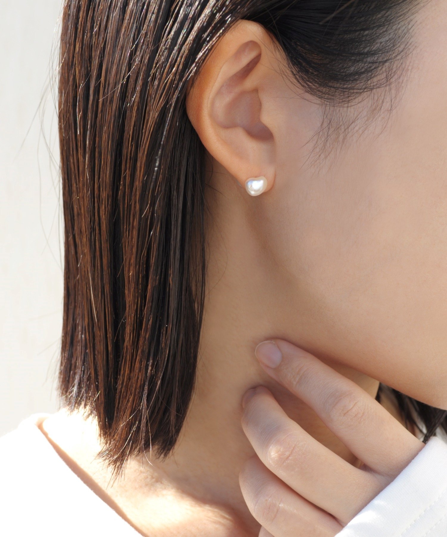 anq. 「anq.」K10・2Way ダブル 淡水パールキャッチ ピアス クークロワッサン アクセサリー・腕時計 ピアス グレー ホワイト【送料無料】