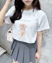 【SALE/60%OFF】INGNI リボン付犬プリントTシャツ イング トップス カットソー・Tシャツ ブルー ホワイト ピンク