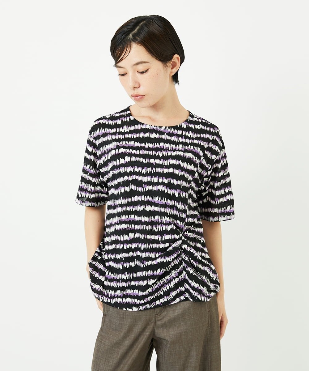（小さいサイズ） [日本製]ランダムボーダータックジャージーカットソー メゾンドゥサンク トップス カットソー・Tシャツ ネイビー ブラック
