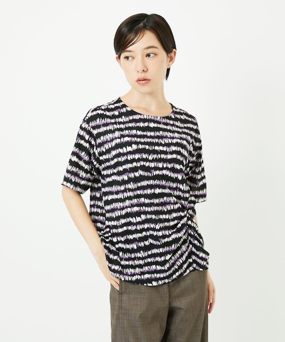 （小さいサイズ） [日本製]ランダムボーダータックジャージーカットソー メゾンドゥサンク トップス カットソー・Tシャツ ネイビー ブラック