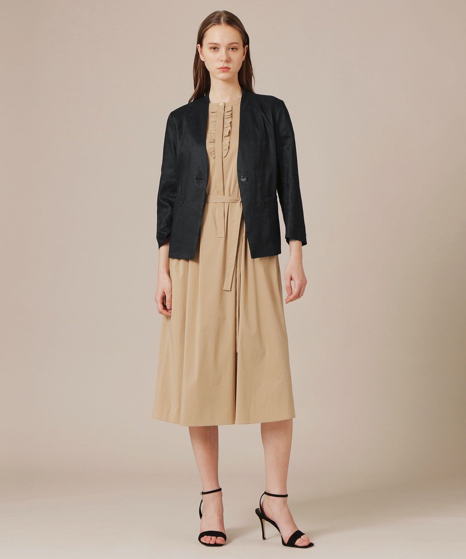 (L Size) 【eclat5月号掲載】【L】リネンストレッチジャケット マッキントッシュ ロンドン ジャケット・アウター その他のジャケット・アウター ブラック ベージュ