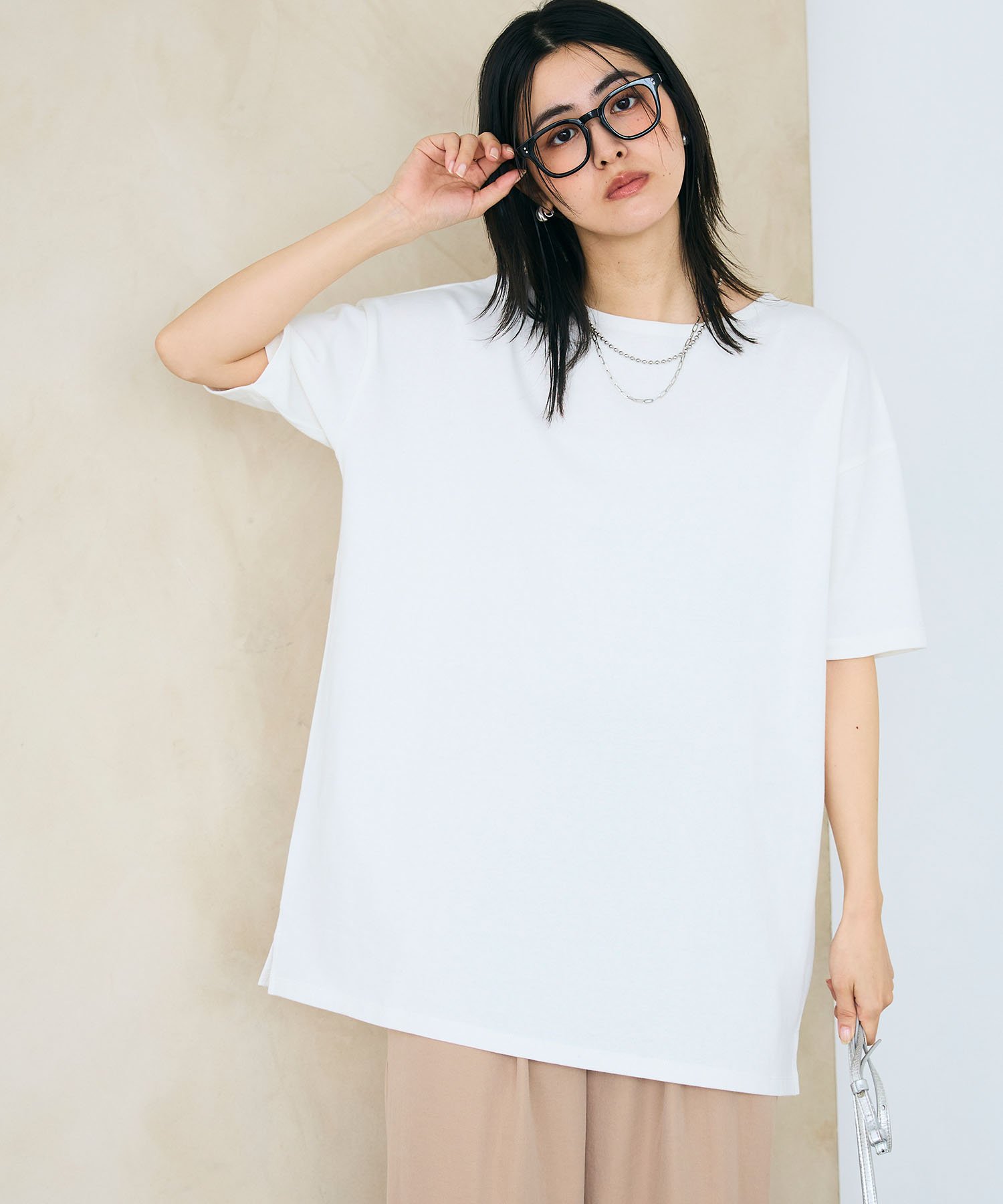 cross marche 《よれにくい》エブ楽 オーバーサイズハーフスリーブコットンTシャツ クロスマルシェ トップス カットソー・Tシャツ カーキグリーン グレー ホワイト ブラック