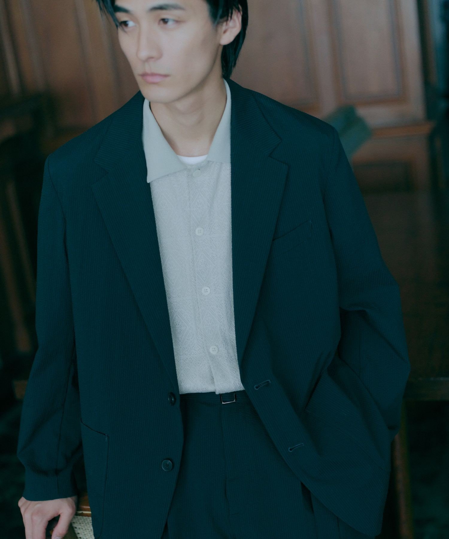 ADAM ET ROPE' HOMME シアサッカー リラックスジャケット アダムエロペ ジャケット・アウター テーラードジャケット・ブレザー ブラウン ブラック【送料無料】