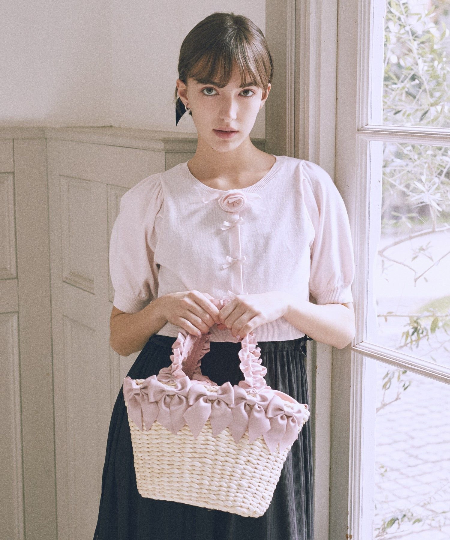 【SALE／20%OFF】Maison de FLEUR 【2Way】フリルハンドルメイズリボン2Wayカゴバ...