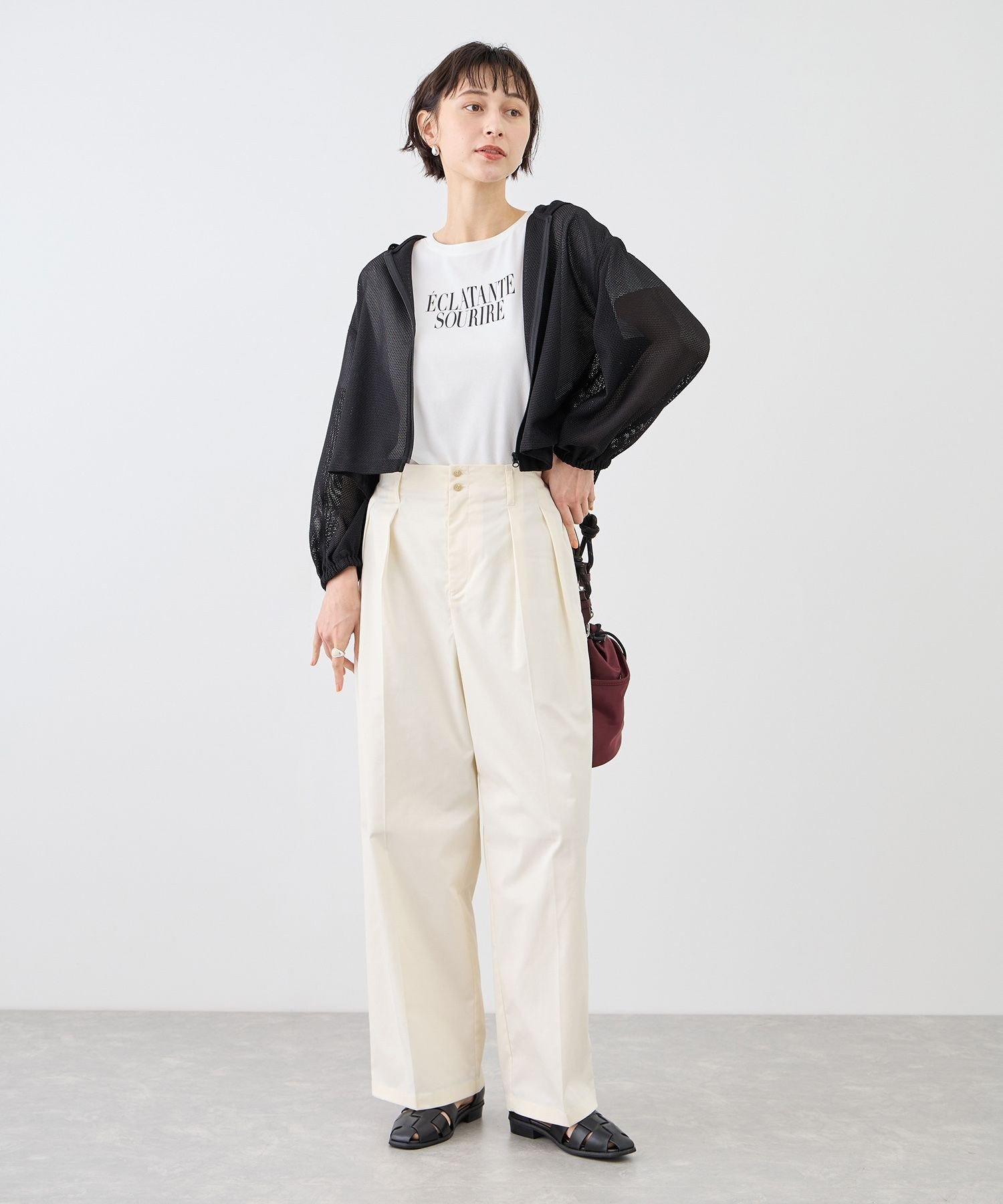 ROPE' PICNIC 絡み織フーディージップブルゾン ロペピクニック ジャケット・アウター ブルゾン・ジャンパー ブラック ホワイト【送料無料】