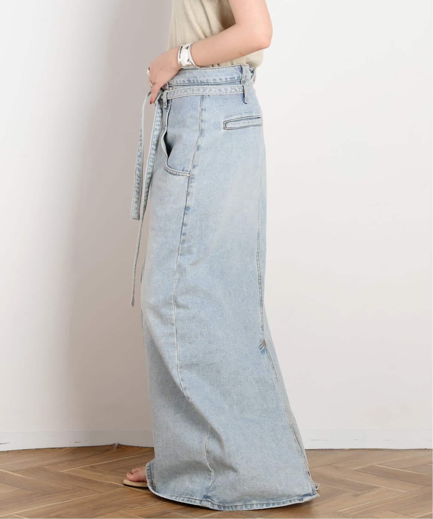 AP STUDIO 【LOW CLASSIC/ロウ・クラシック】BELTED HIGH WAIST DENIM SKIR エーピーストゥディオ スカート ロング・マキシスカート ブルー グレー【送料無料】