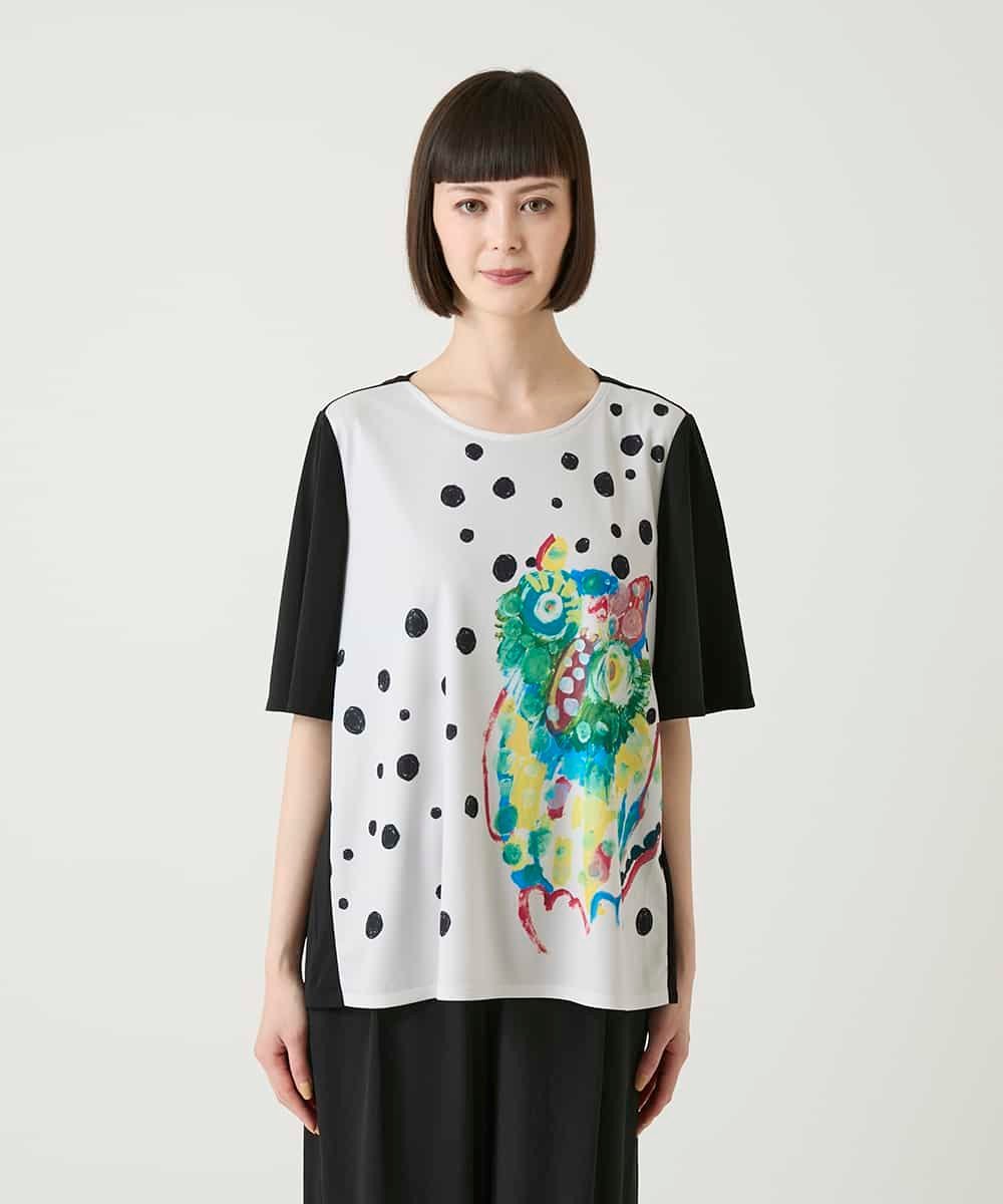 HIROKO BIS 【速乾】フクロウグラフィックカットソー ヒロコ ビス トップス カットソー・Tシャツ カーキグリーン ブラック