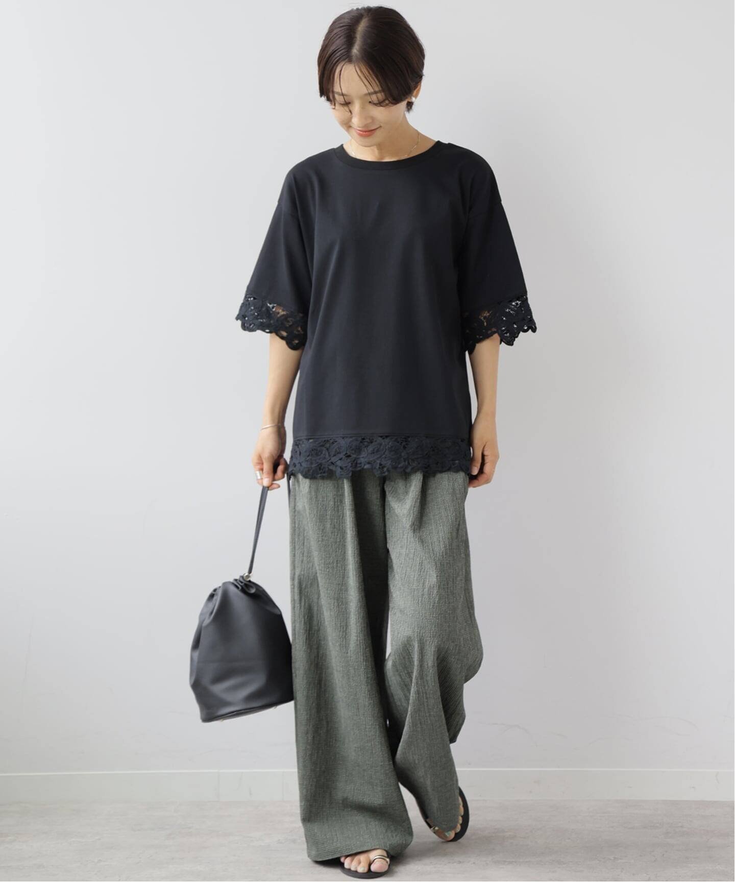 JOURNAL STANDARD relume バテンレーストリムTシャツ ジャーナル スタンダード レリューム トップス カットソー・Tシャツ ブラック ホワイト