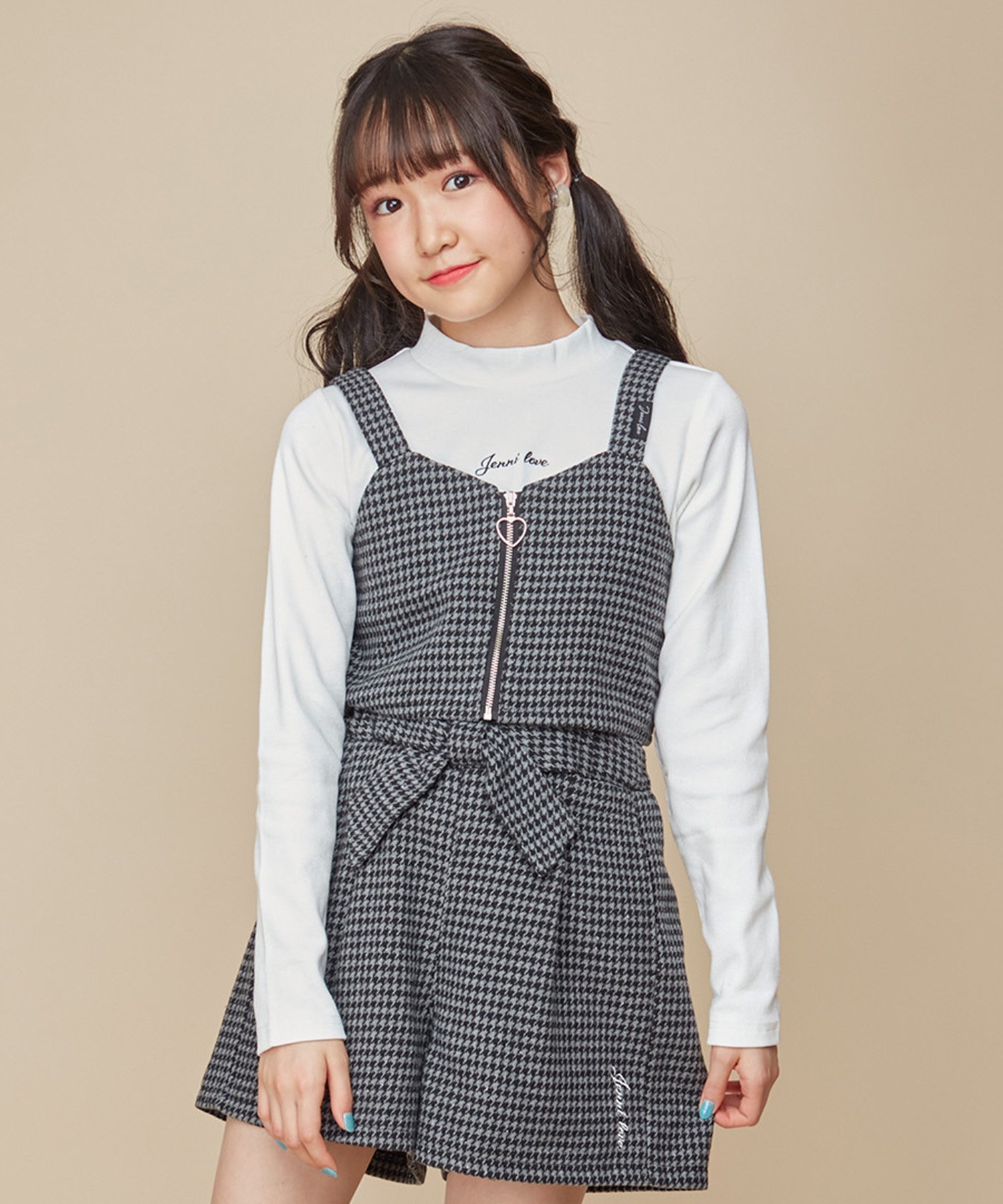 JENNI love 千鳥柄ビスチェ+リブロンTセット ジェニィオンラインショップ トップス その他のトップス グレー ブラック【送料無料】のサムネイル