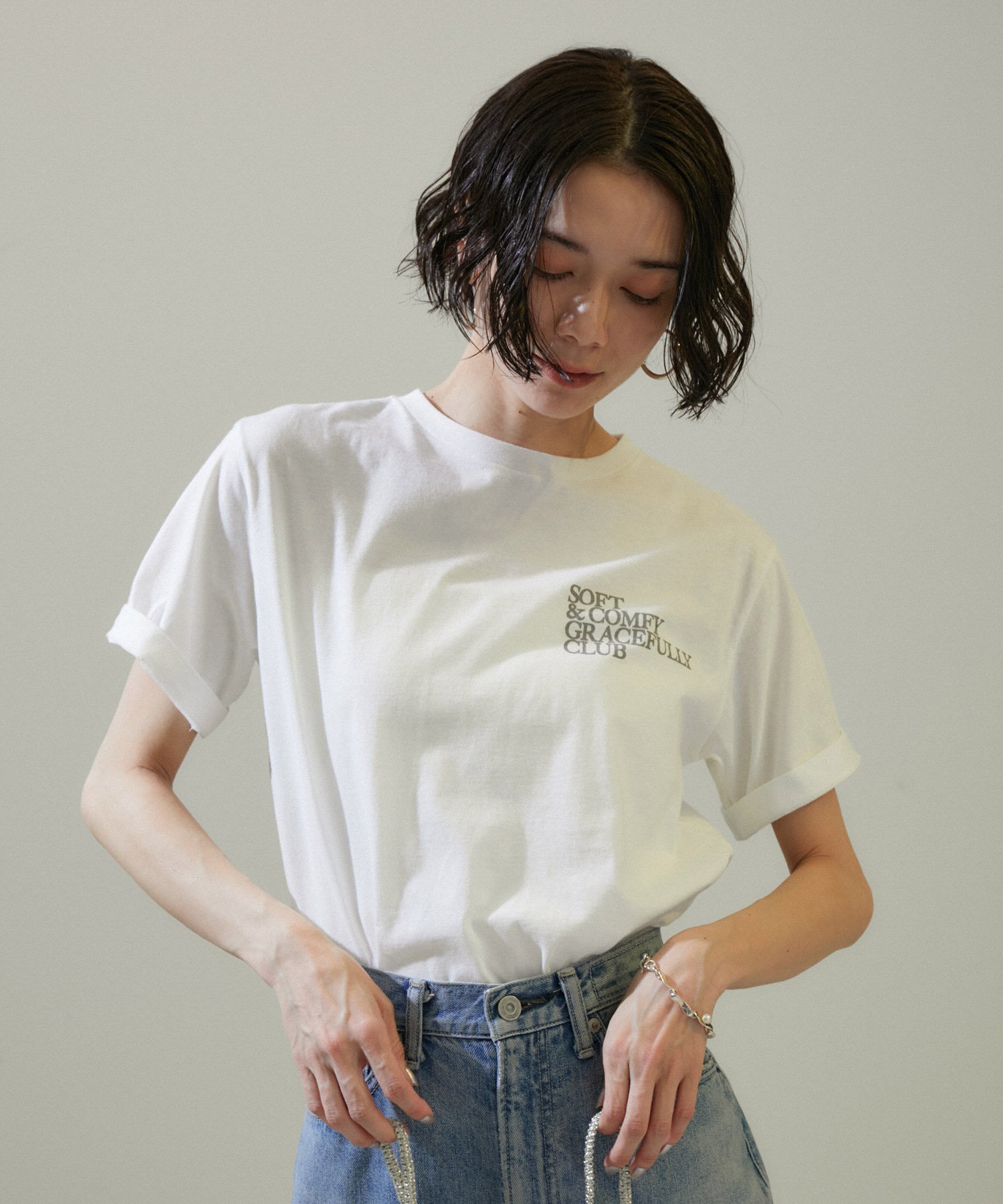 SALON adam et rope' 【Americana for SALON】別注CLUBロゴTシャツ サロン アダム エ ロペ トップス カットソー・Tシャツ ホワイト ブラック グレー【送料無料】