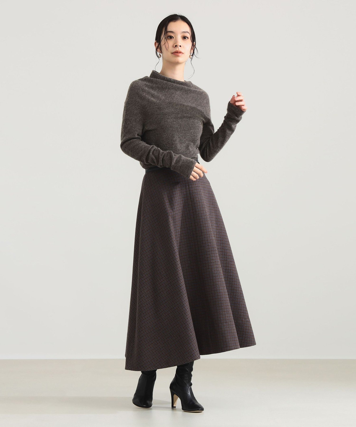 【SALE／40%OFF】Demi-Luxe BEAMS AK+1 / ウール チェック フレアスカート デミルクス ビームス スカート その他のスカート ブラック【送料無料】