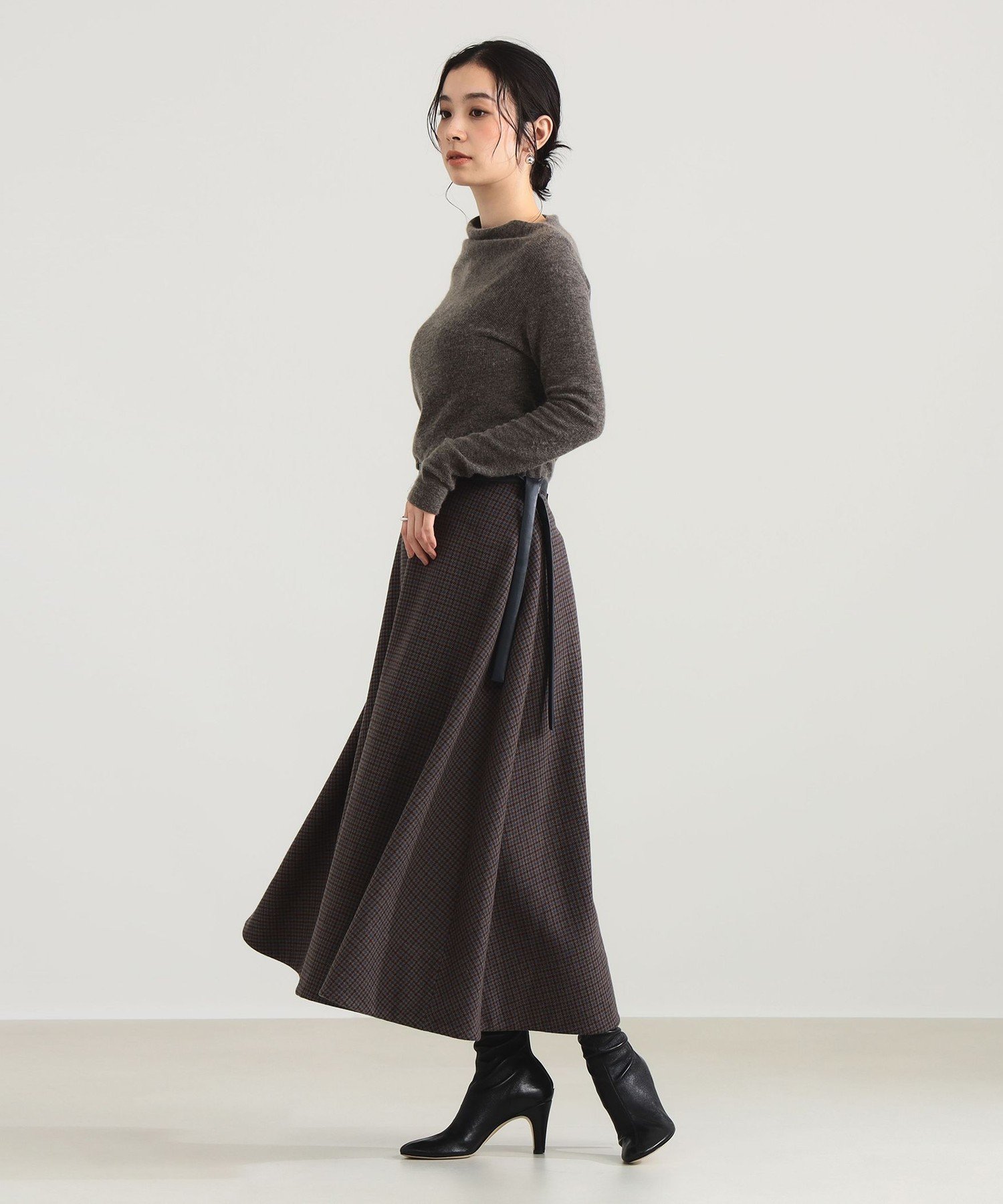 【SALE／40%OFF】Demi-Luxe BEAMS AK+1 / ウール チェック フレアスカート デミルクス ビームス スカート その他のスカート ブラック【送料無料】