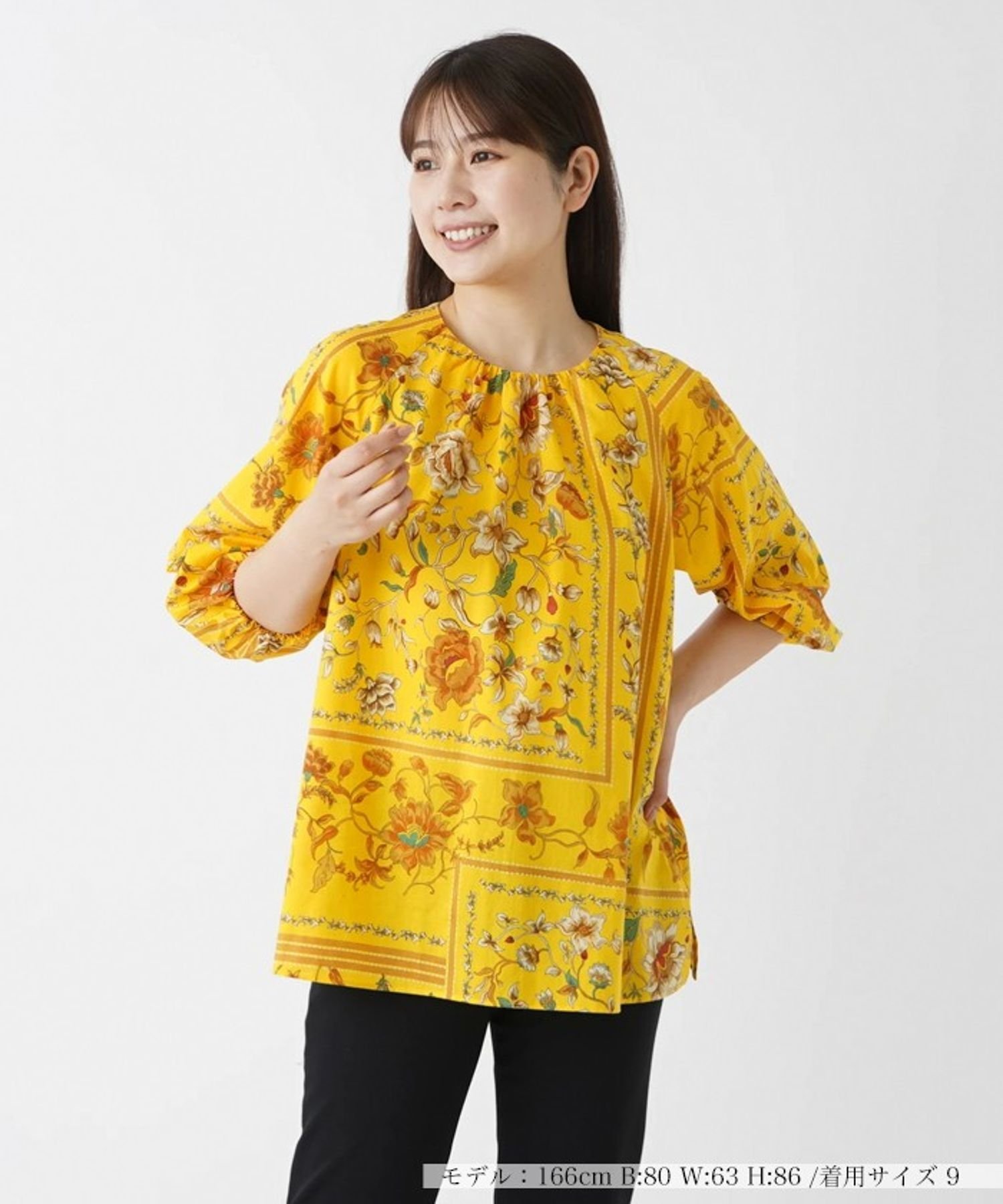 Leilian 花柄パネルプリントブラウス【ROCHAS Premiere】 レリアン トップス シャツ・ブラウス イエロー