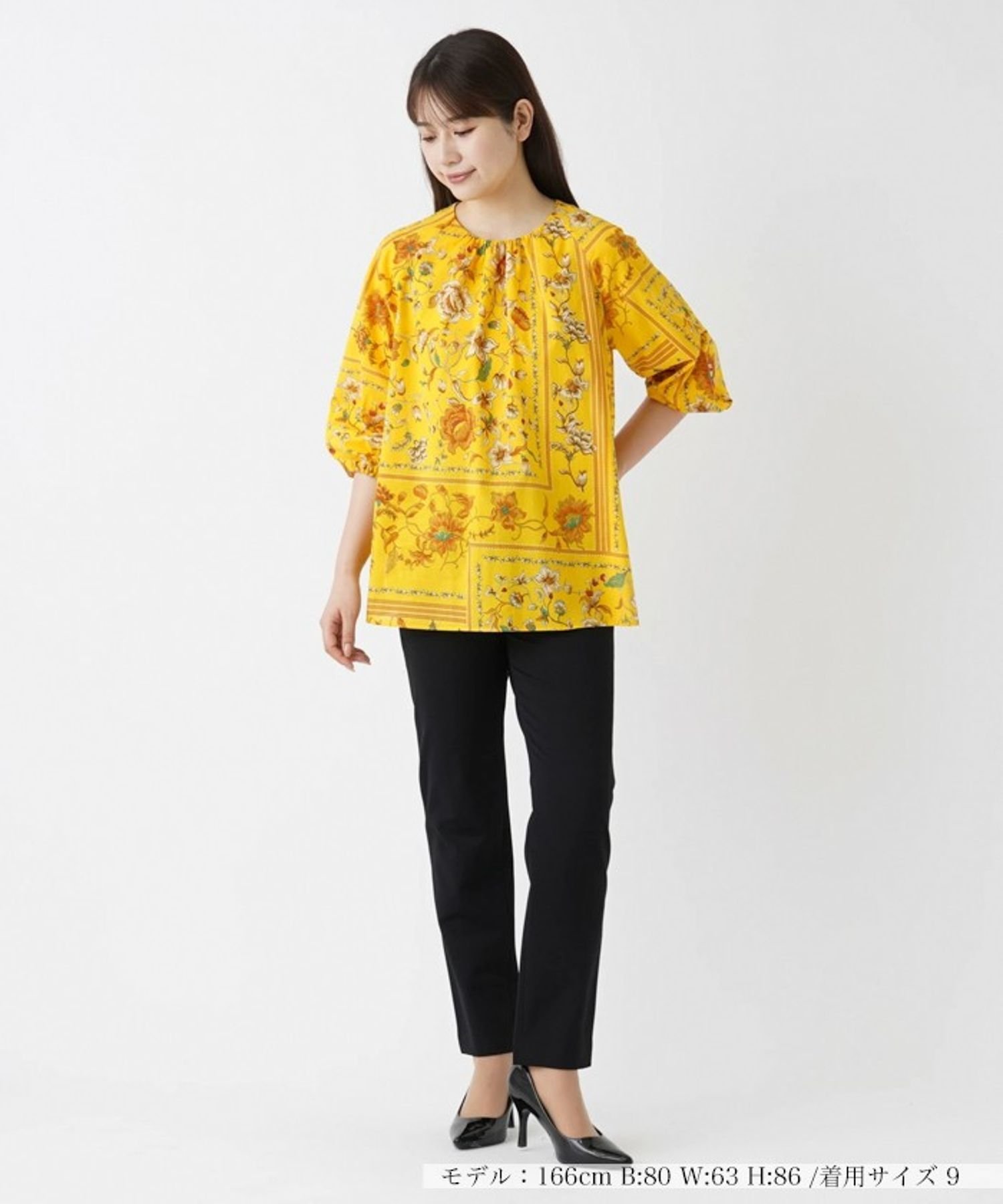 Leilian 花柄パネルプリントブラウス【ROCHAS Premiere】 レリアン トップス シャツ・ブラウス イエロー