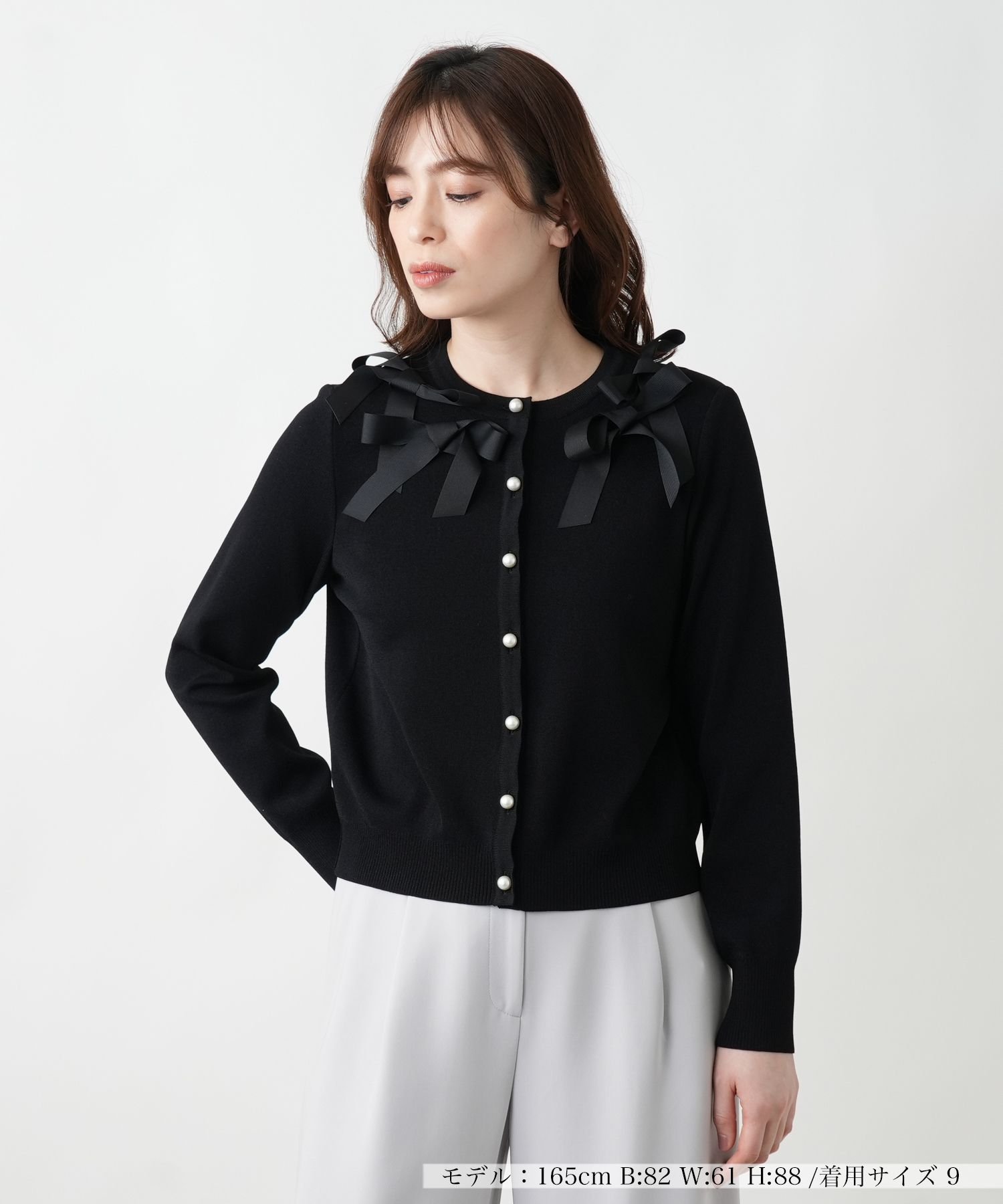【SALE／50%OFF】Leilian クルーネックカーディガン レリアン トップス カーディガン ブラック【送料無料】