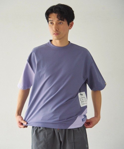 DUCKSTER/ダックスター 機能素材アシメ切替フーズフィットS/STEE (MENS) ゴースローキャラバン トップス カットソー・Tシャツ ホワイト パープル