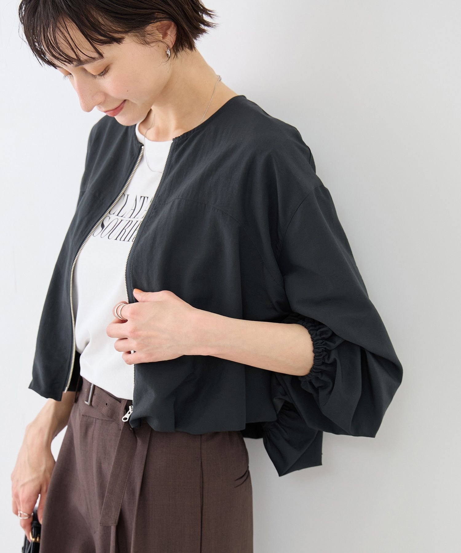 【SALE／50%OFF】ROPE' PICNIC バルーンシャツブルゾン ロペピクニック ジャケット・アウター ブルゾン・ジャンパー グレー ブラウン stylife-15629986 Rakuten Fashion サンプル画像2