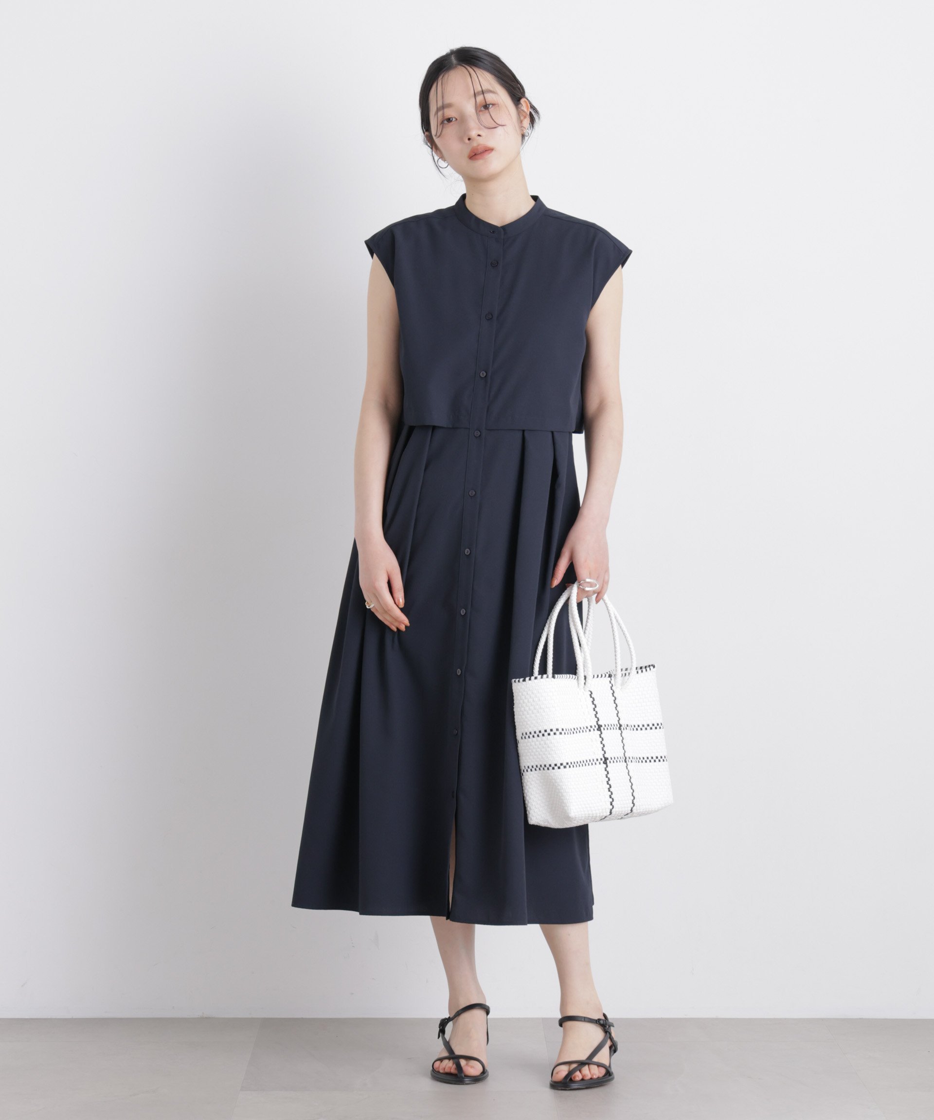 【SALE／20%OFF】NANO universe レイヤード風スタンドカラーシャツワンピース ナノユニバース ワンピース・ドレス ワンピース ブルー ブラウン ネイビー【送料無料】 stylife-15699563 Rakuten Fashion パッケージ画像