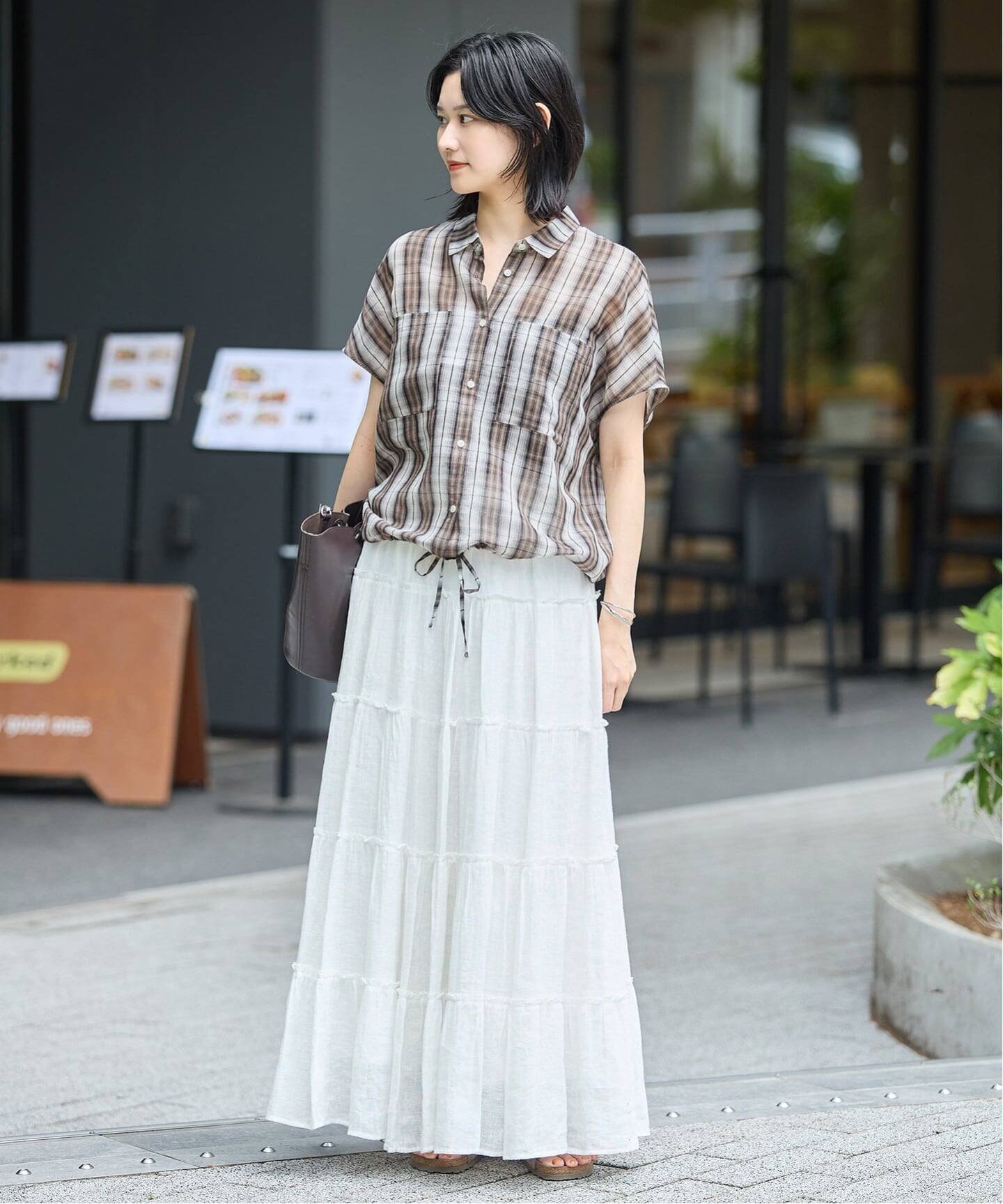 JOURNAL STANDARD コットンシルクチェックドロスト シャツ ジャーナル スタンダード トップス シャツ・ブラウス ブルー ブラウン
