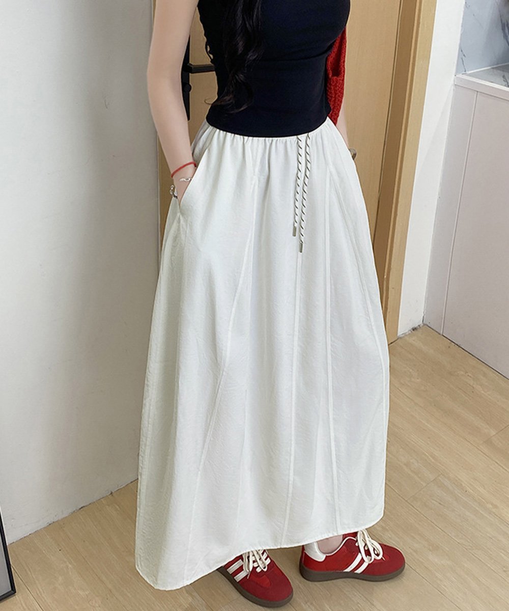 【SALE／34%OFF】miniministore ロング丈 フレアスカート ウエストゴム ミニミニストア スカート ロング・マキシスカート グレー ホワイト ブラック ベージュ