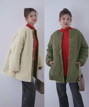 【SALE/15%OFF】vis-?-vis 【WEB限定】着回し万能ミドル丈!リバーシブルキルティングボアブルゾン ビス コート/ジャケット ブルゾン ブラック ホワイト カーキ【送料無料】