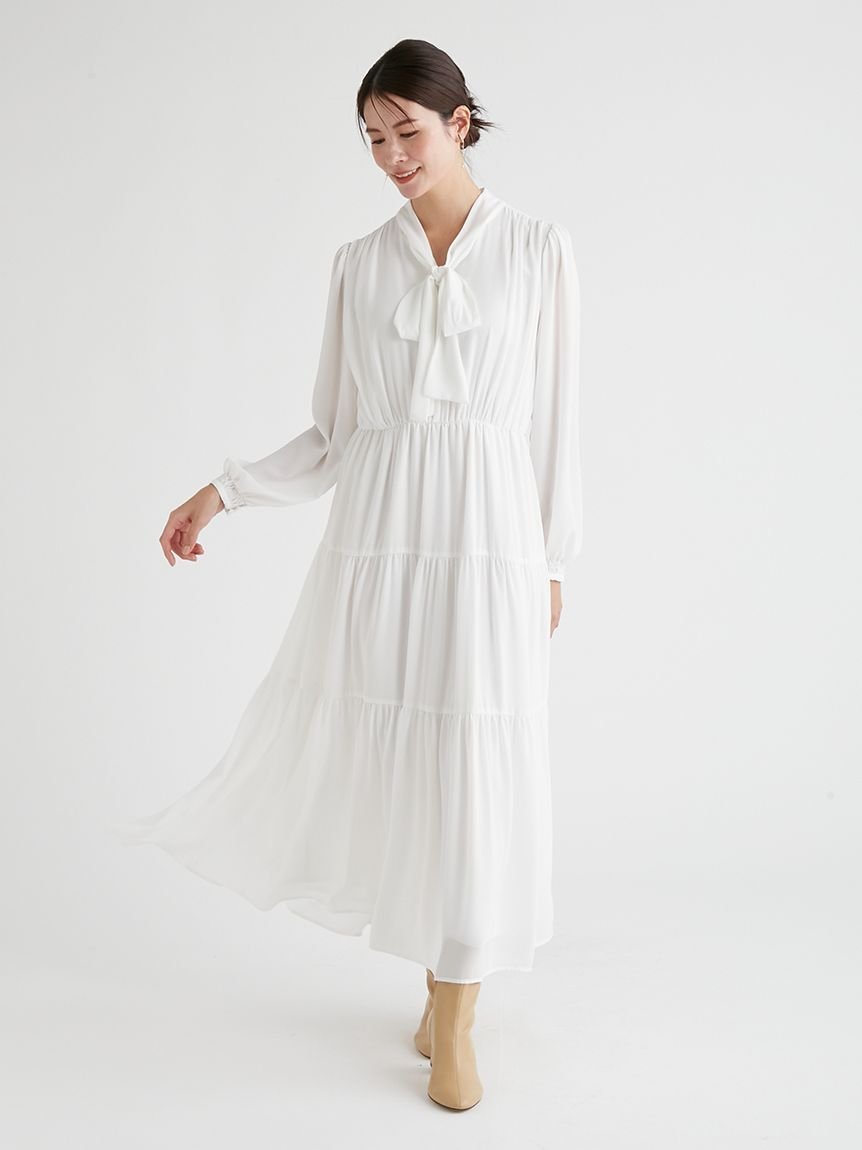 【SALE／20%OFF】CELFORD ボウタイティアードワンピース セルフォード ワンピース・ドレス その他のワンピース・ドレス ホワイト グレー ブラック【送料無料】のサムネイル