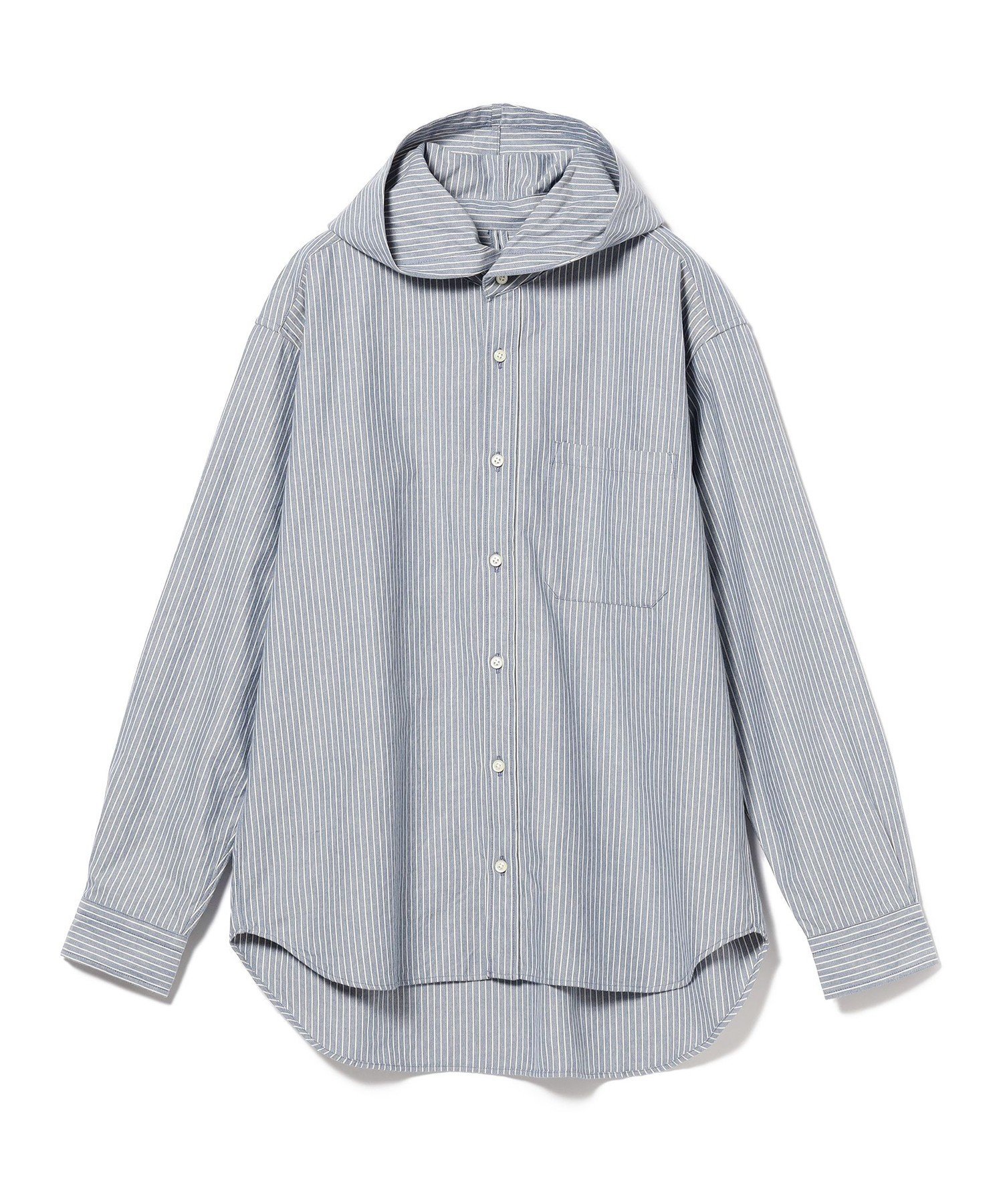 BEAMS PLUS ts(s) / Pin Stripe Cotton Oxford Cloth Hooded Shirt ビームス メン トップス シャツ ブラウス ブルー【送料無料】