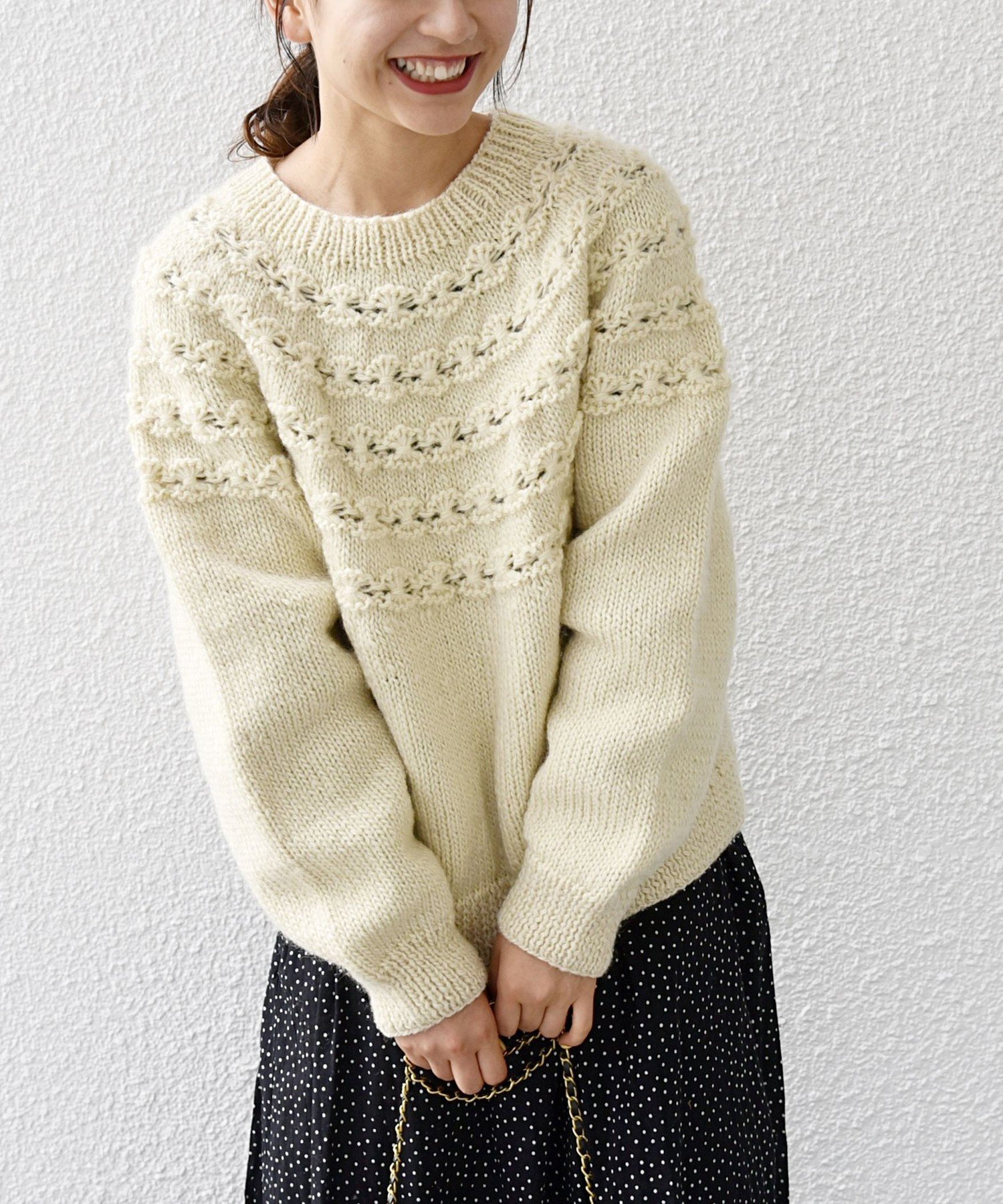 SHIPS any 【SHIPS any別注】NEPAL HAND KNIT: フラワー ライン ニット シップス トップス ニット ブラウン【送料無料】のサムネイル