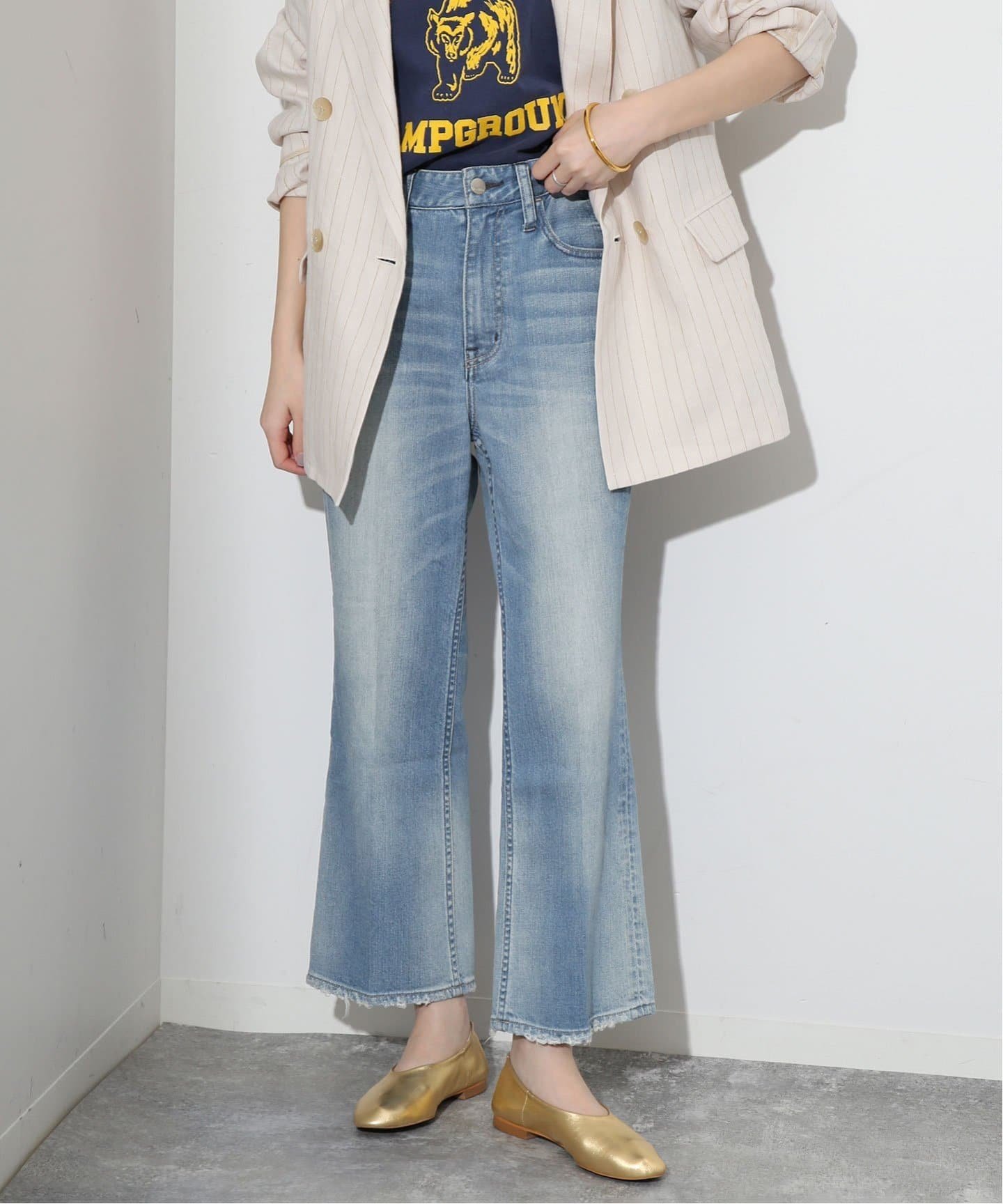 ヘルシーデニム ジーンズ レディース SLOBE IENA 【Healthy DENIM/ヘルシーデニム】クロップドフレアデニムパンツ スローブ イエナ パンツ ジーンズ・デニムパンツ ブルー ホワイト ピンク【送料無料】