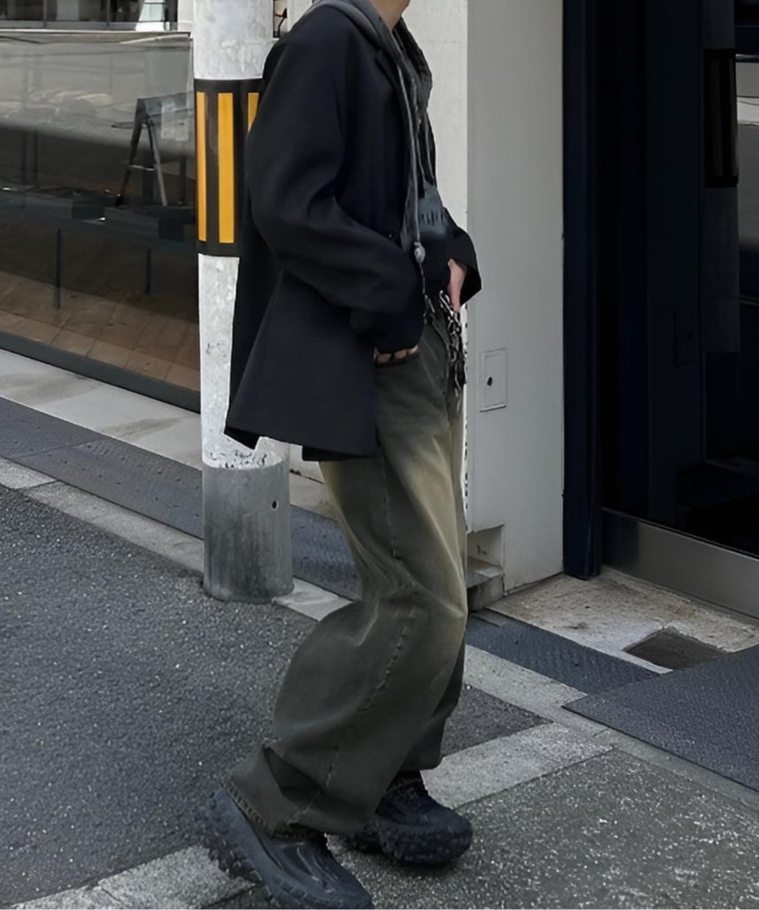 + 【Chikashitsu +】vintage wash semi wide denim pants 2 ジーンズ ジーパン デニム ネバーマインドザエックスユー／チカシツプラス パンツ ジーンズ・デニムパンツ イエロー
