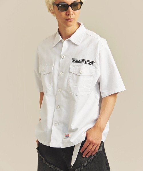 SELECT BRANDS NUTMEG/ナツメグ Peanuts S/Sシャツ(MENS) ジャックローズ トップス シャツ・ブラウス ホワイト ブラック