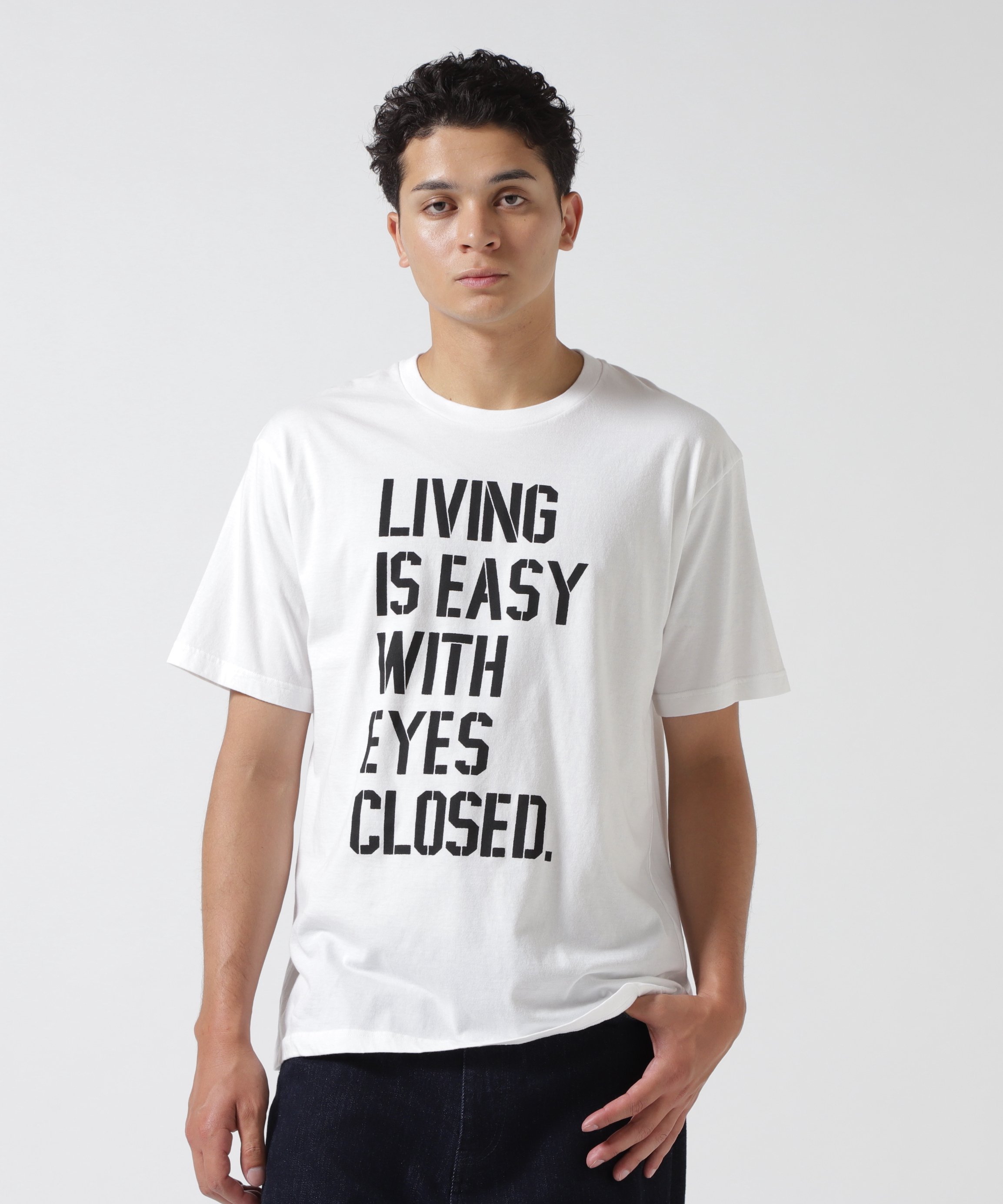 B'2nd MINEDENIM(マインデニム)LIVING IS EASY WITH EYES CLOSED T-SH ビーセカンド トップス カットソー・Tシャツ ホワイト【送料無料】