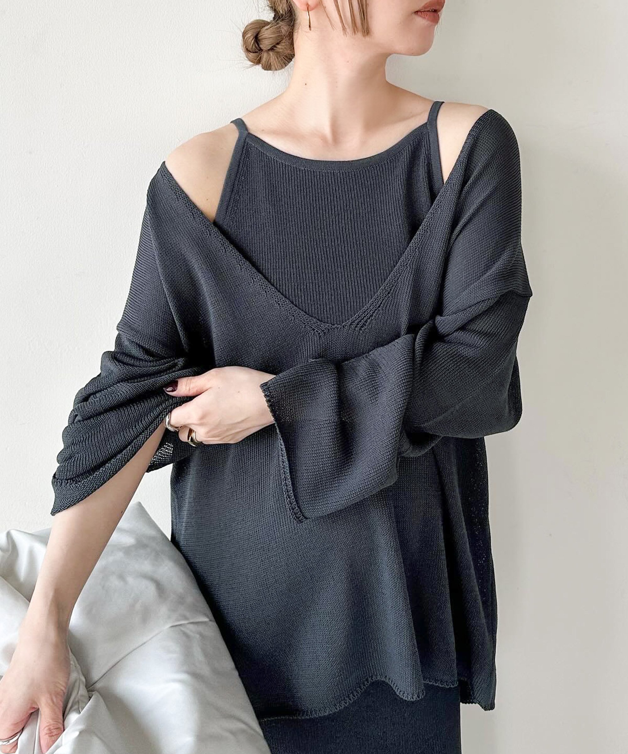 【SALE／34%OFF】SELECT MOCA 【サイズ展開あり】ディープVネックルーズニット セレクトモカ トップス ニットのサムネイル