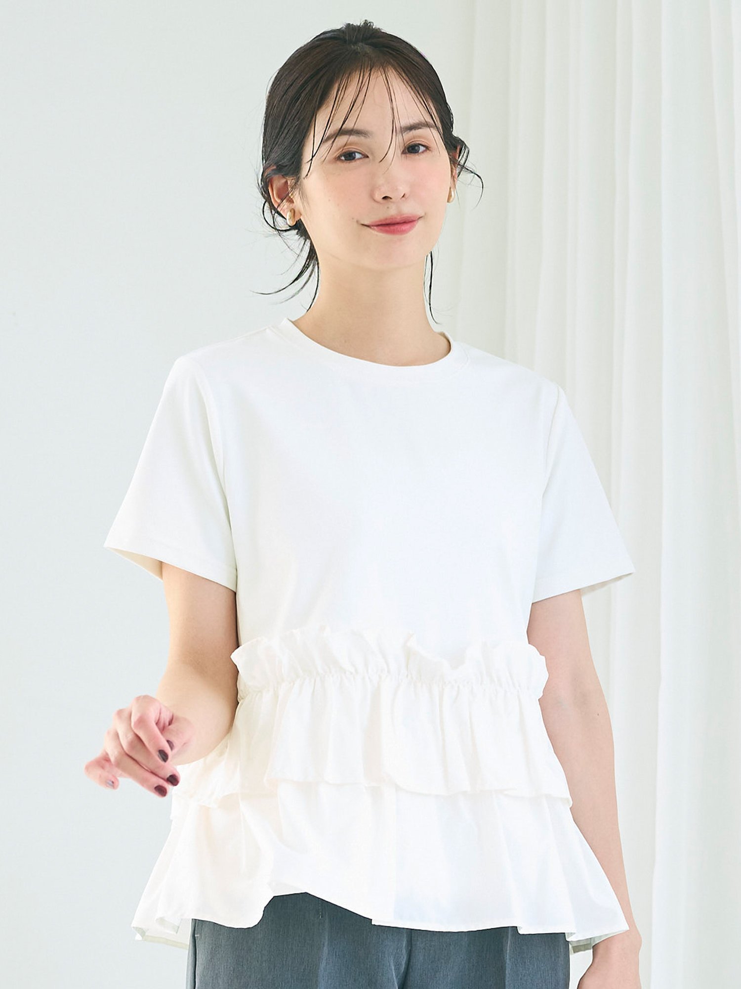 【SALE／25%OFF】coca シルキータッチドッキングTシャツ コカ トップス カットソー・Tシャツ ブラック ホワイトのサムネイル