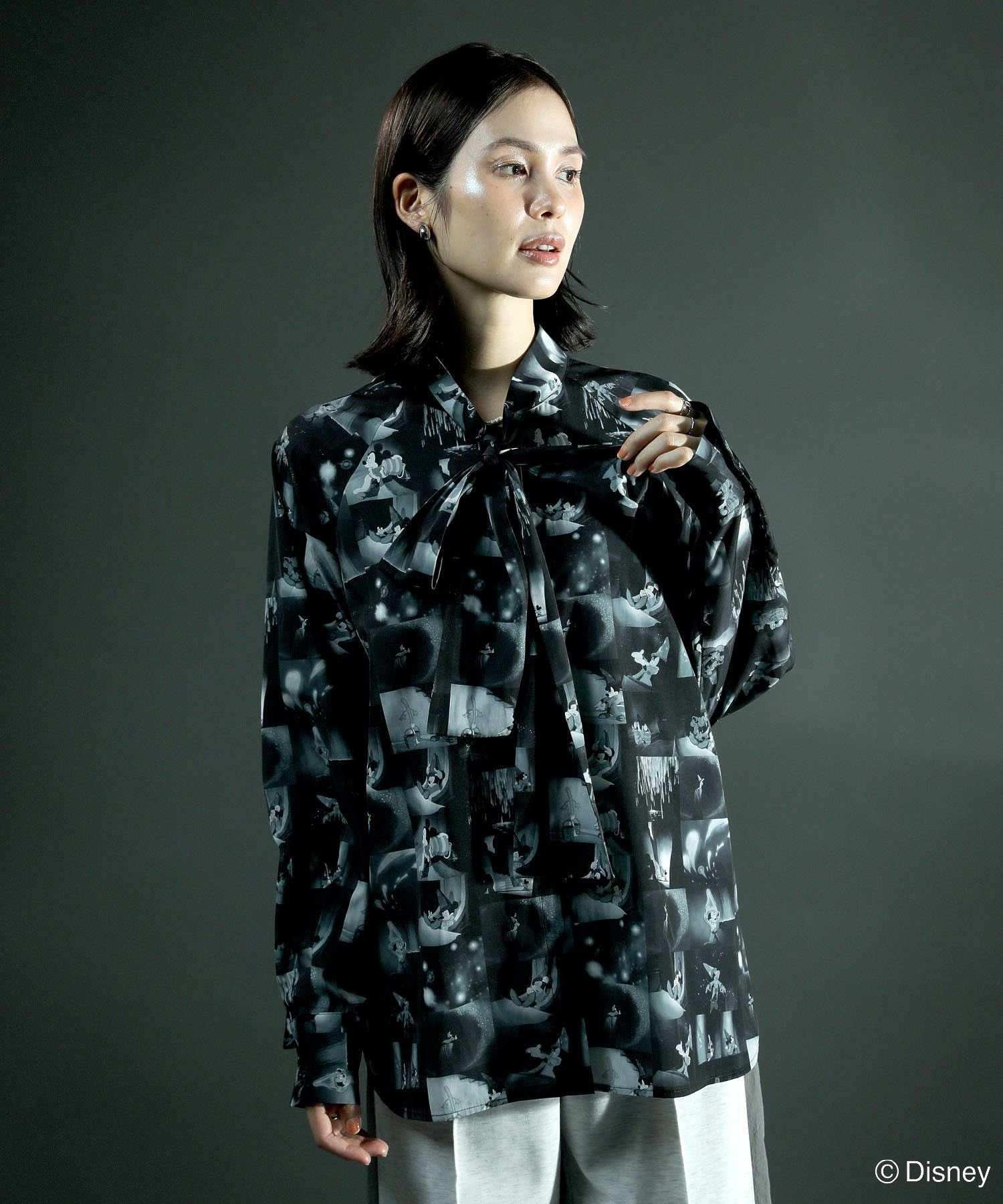 Green Parks FANTASIA/総柄ボウタイブラウス グリーンパークス トップス シャツ・ブラウス ブラック【送料無料】のサムネイル