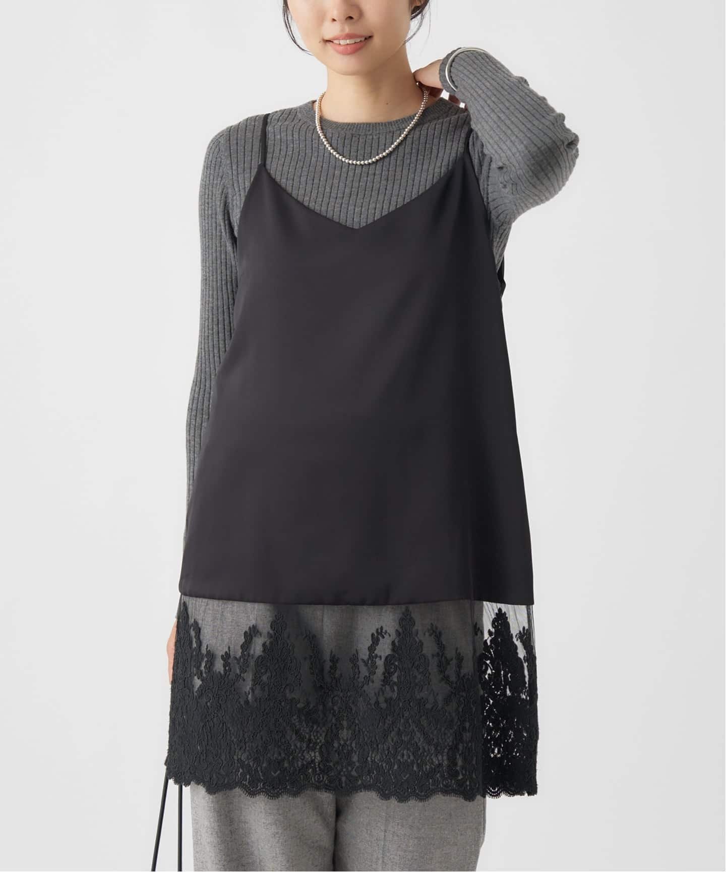 IENA 《追加》Satinレース キャミソールワンピース イエナ ワンピース・ドレス ワンピース ブラック ベージュ【送料無料】のサムネイル