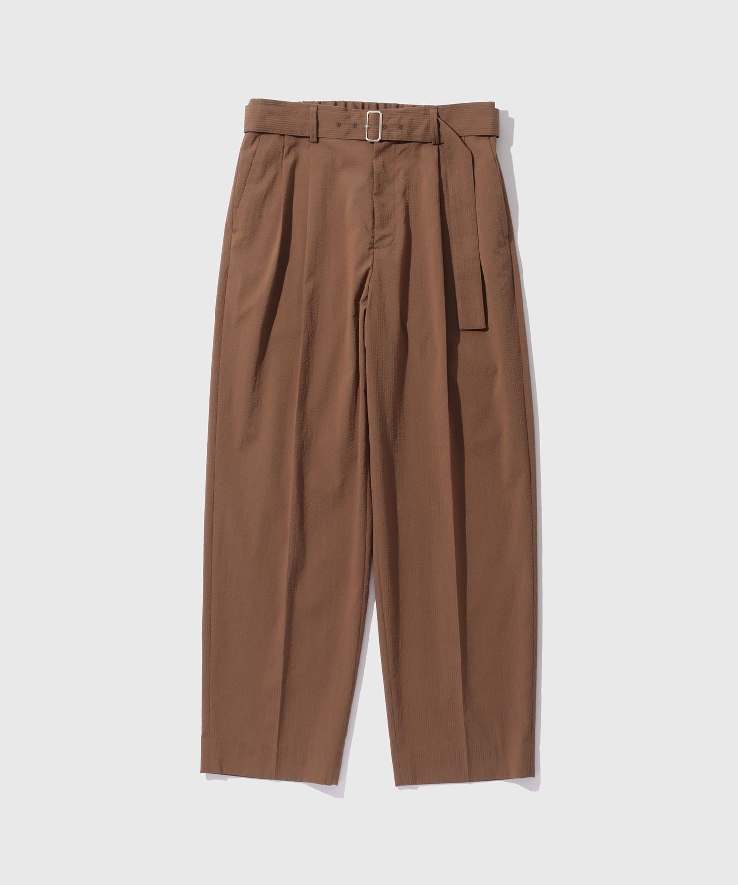 ADAM ET ROPE' HOMME シアサッカー ベルテッド イージーパンツ アダムエロペ パンツ その他のパンツ ブラック ブラウン【送料無料】