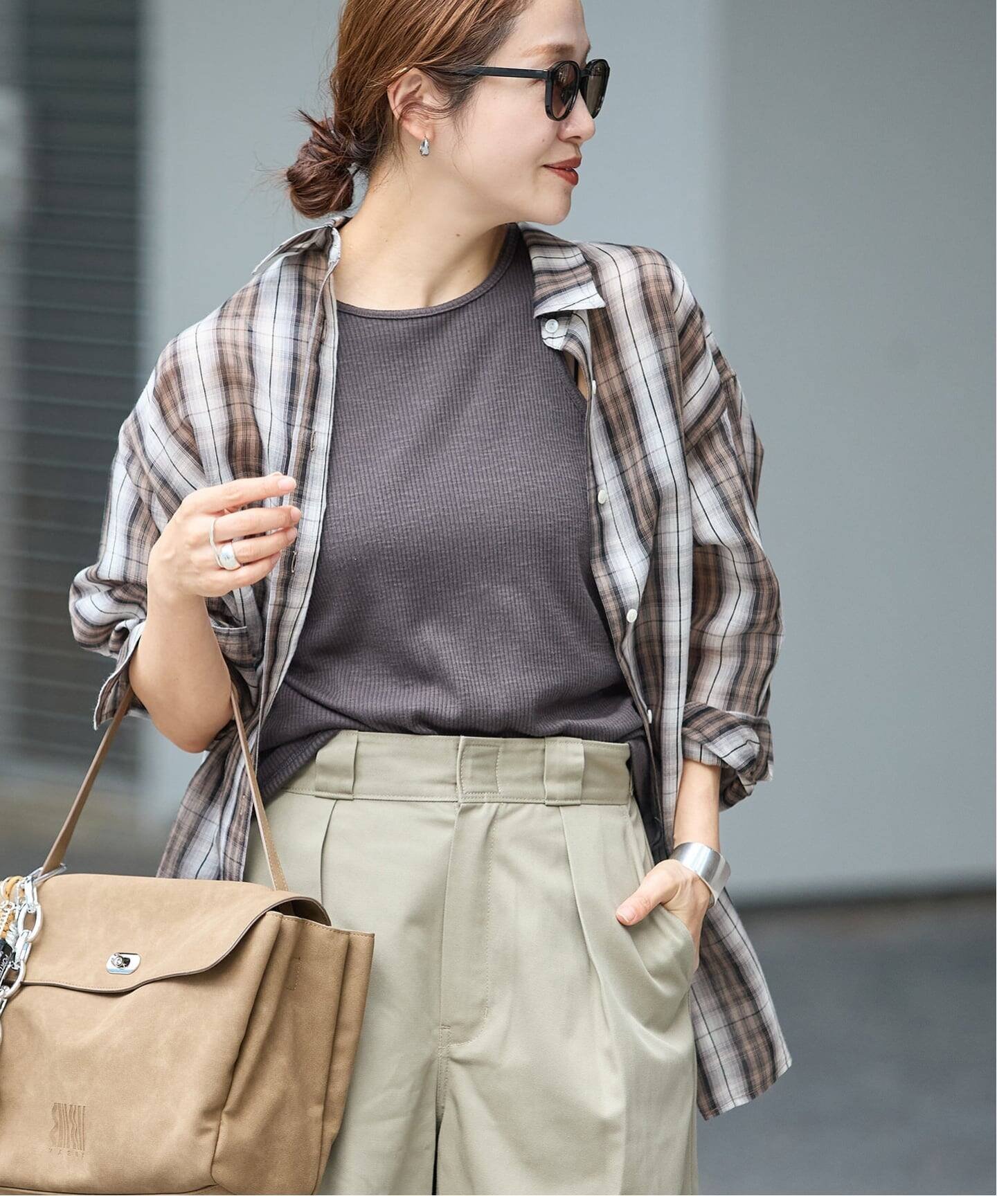 JOURNAL STANDARD コットンシルクチェック シャツ ジャーナル スタンダード トップス シャツ・ブラウス ブラウン ブルー