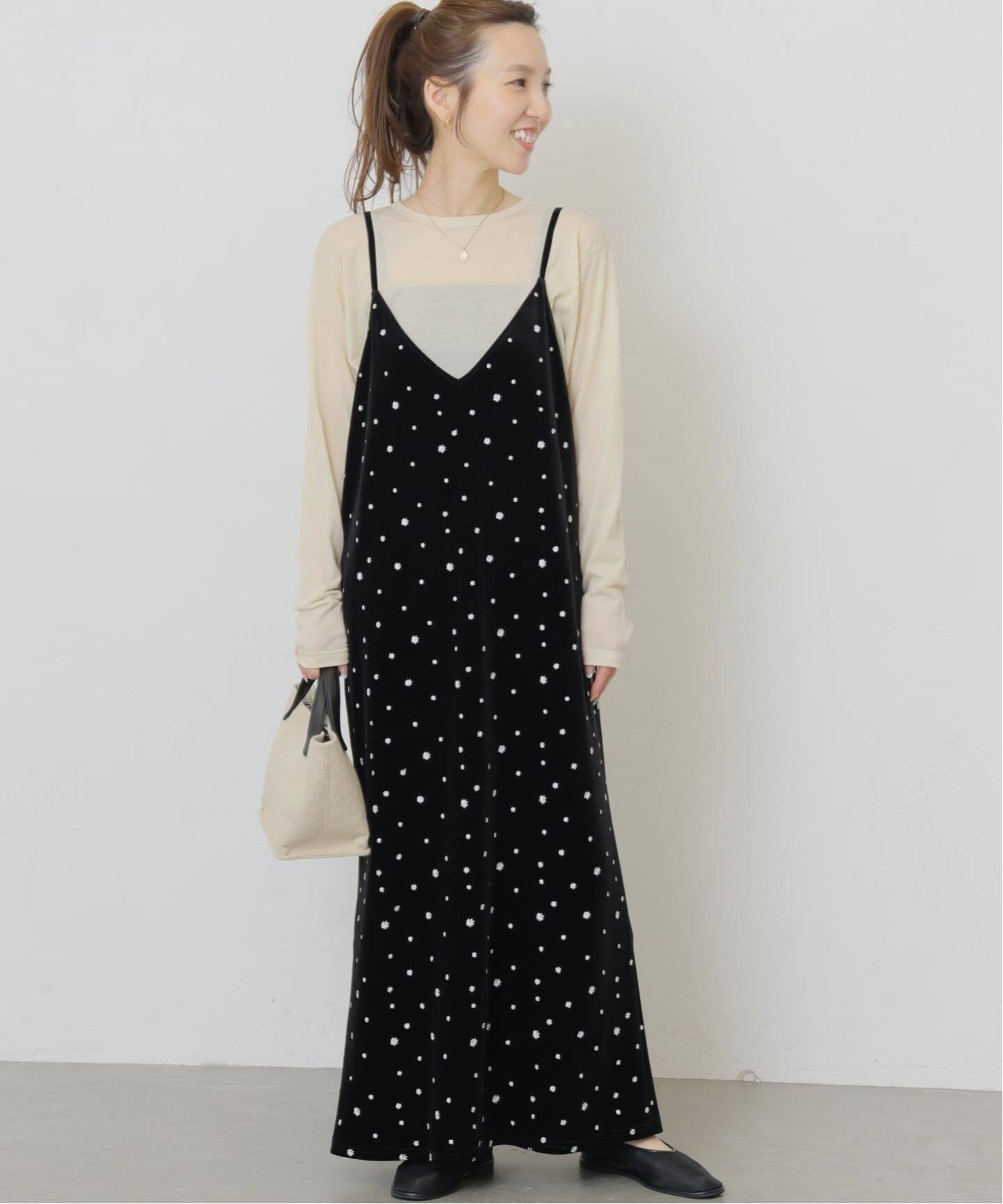 JOURNAL STANDARD relume 《WEB限定予約》小花刺繍ベロアキャミワンピース ジャーナル スタンダード レリューム ワンピース・ドレス ワンピース ブラック