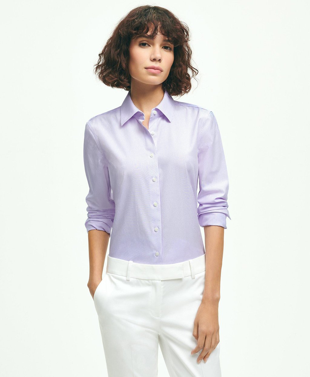 BROOKS BROTHERS (W)NI スーピマコットンストレッチ ストライプシャツ Fitted Fit ブルックス ブラザーズ トップス シャツ・ブラウス パープル【送料無料】のサムネイル