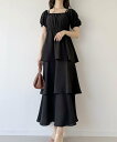【SALE/35%OFF】JUNOAH 2wayオフショルティアードワンピース ジュノア ワンピース・ドレス ワンピース イエロー グレー ホワイト ブラック ピンク【送料無料】