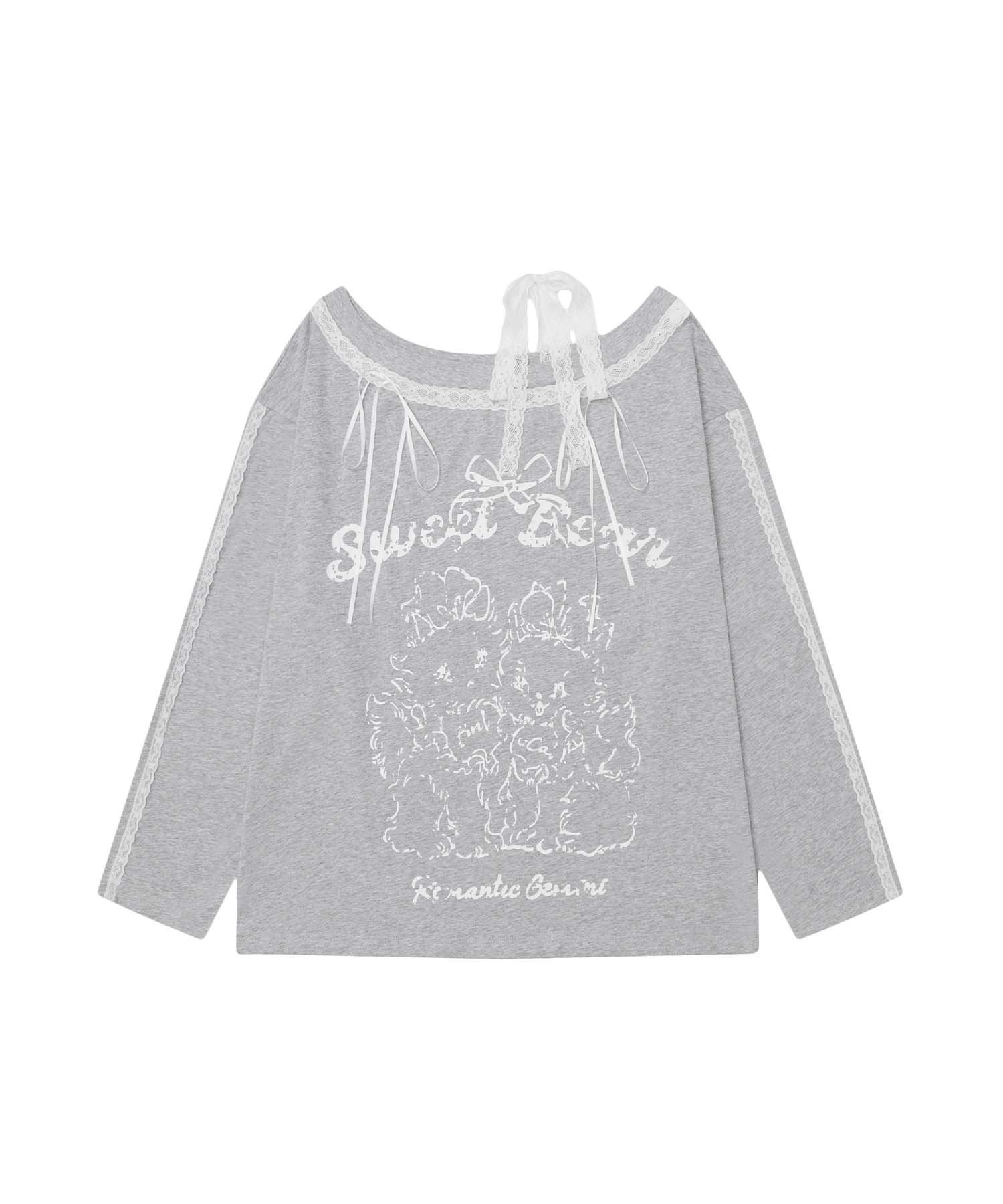 HOOK 【HOOK】for girls わんちゃんプリント レース使用カットソー アイモハ トップス カットソー・Tシャツ ネイビー グレー