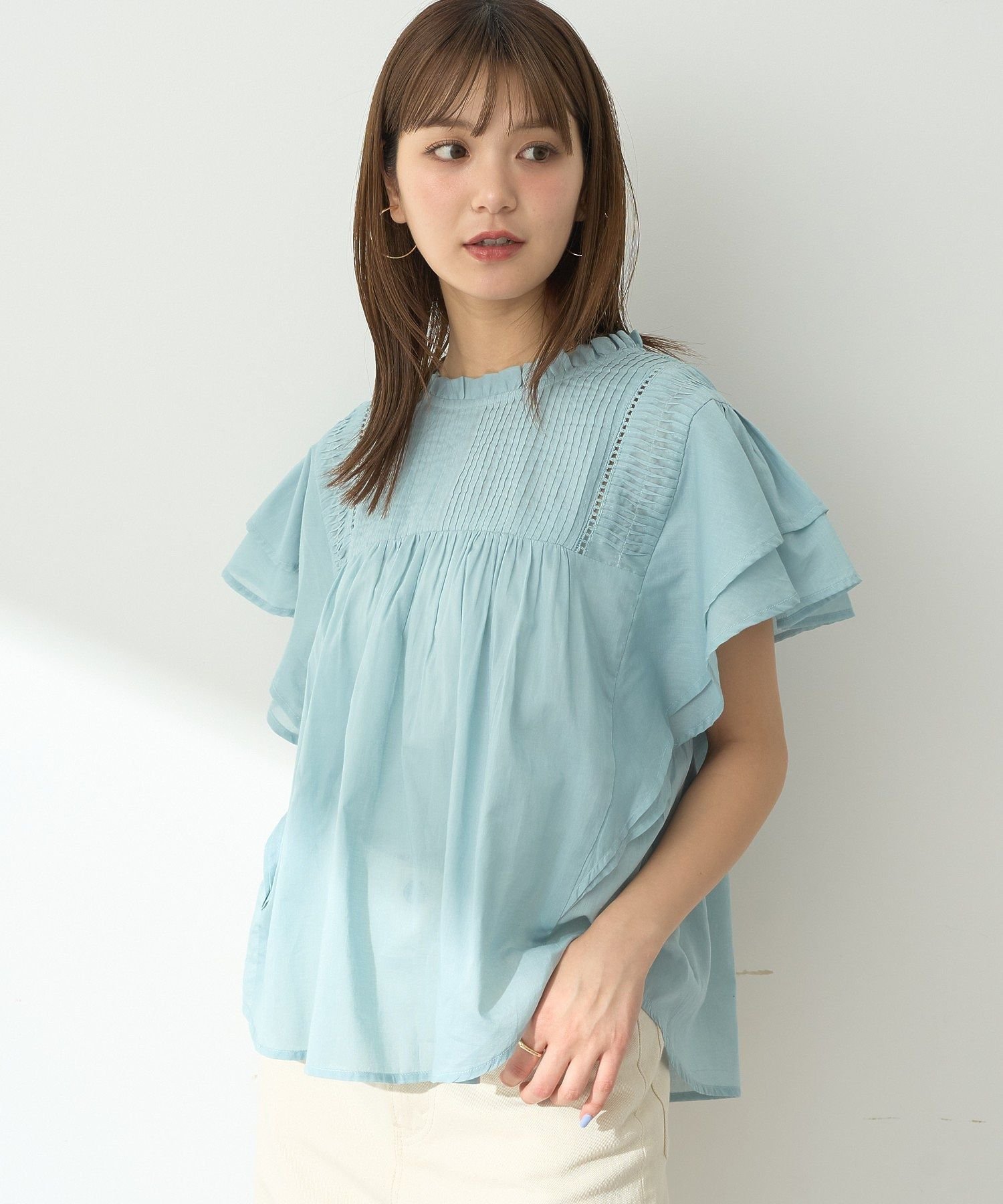 earth music&ecology フリルピンタック半袖ブラウス アースミュージック&エコロジー トップス シャツ・ブラウス レッド ブラック ホワイト ブルー【送料無料】のサムネイル