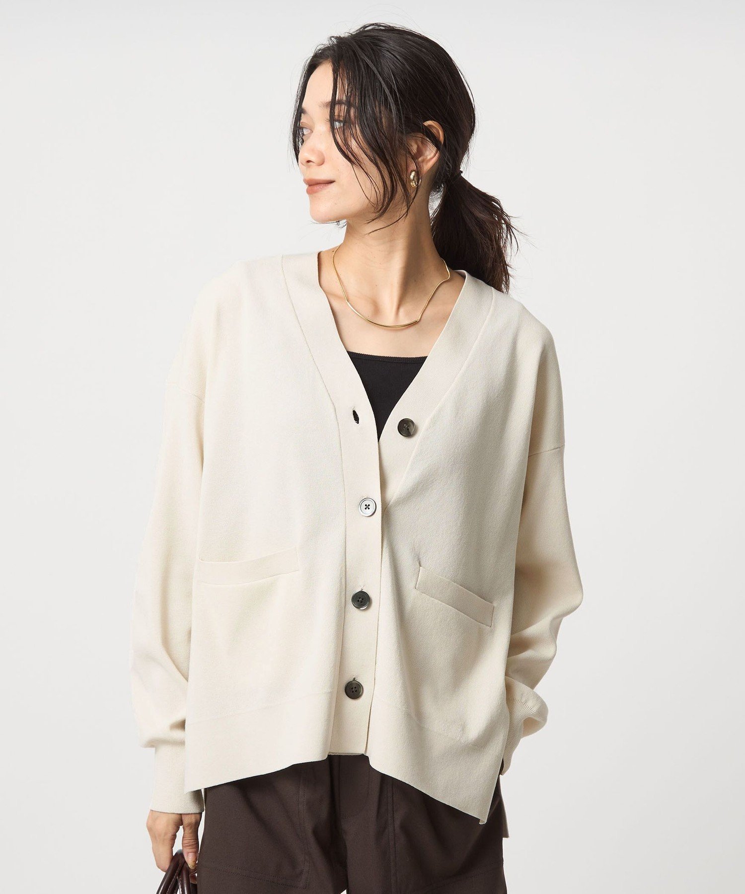 UNITED ARROWS green label relaxing パフニット カーディガン ウォッシャブル ユナイテッドアローズ グリーンレーベルリラクシング トップス カーディガン ホワイト ブラック ブラウン【送料無料】のサムネイル