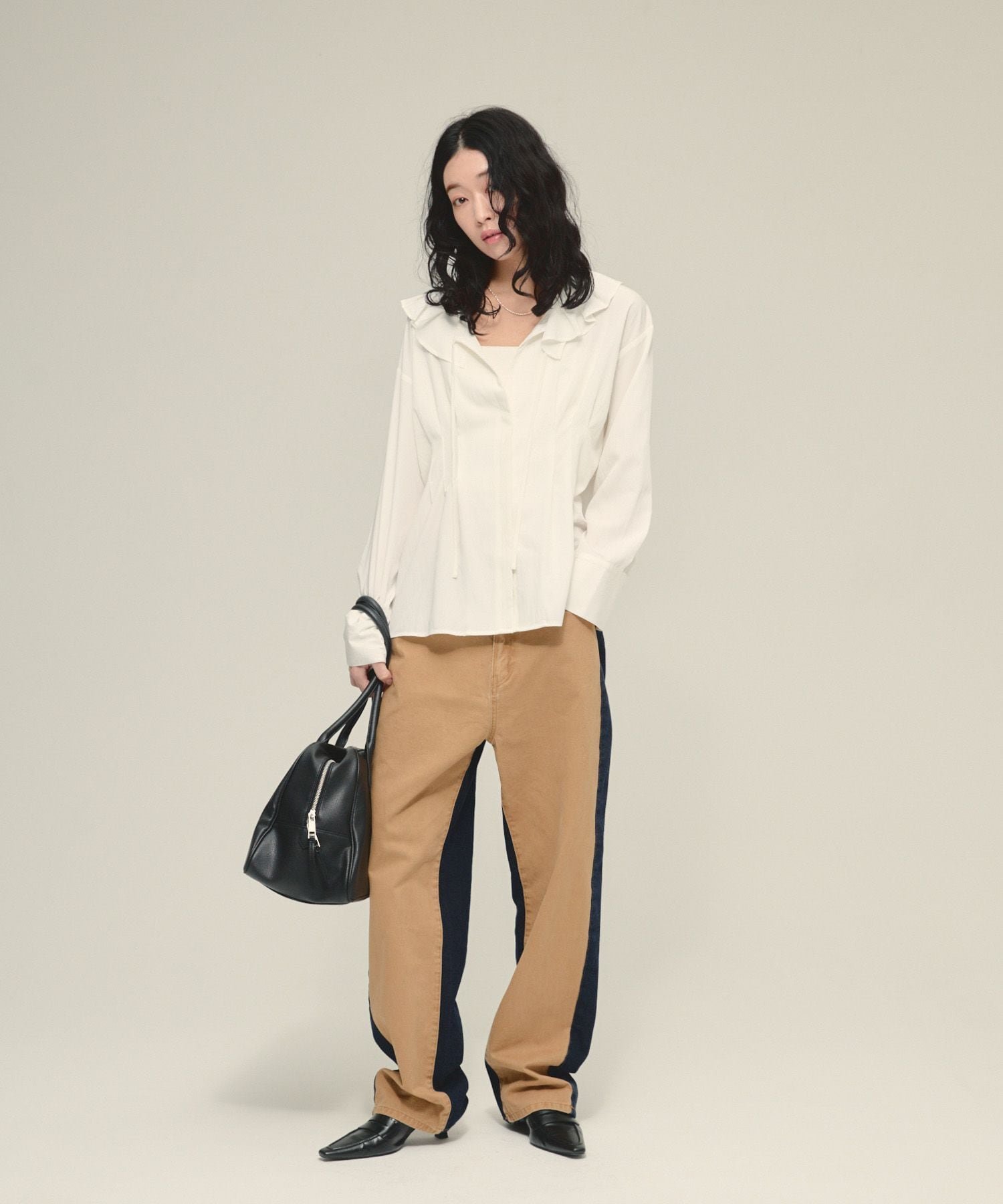 eL Tuck Frill Collar Shirt ジーナシス トップス シャツ・ブラウス ブルー ホワイト