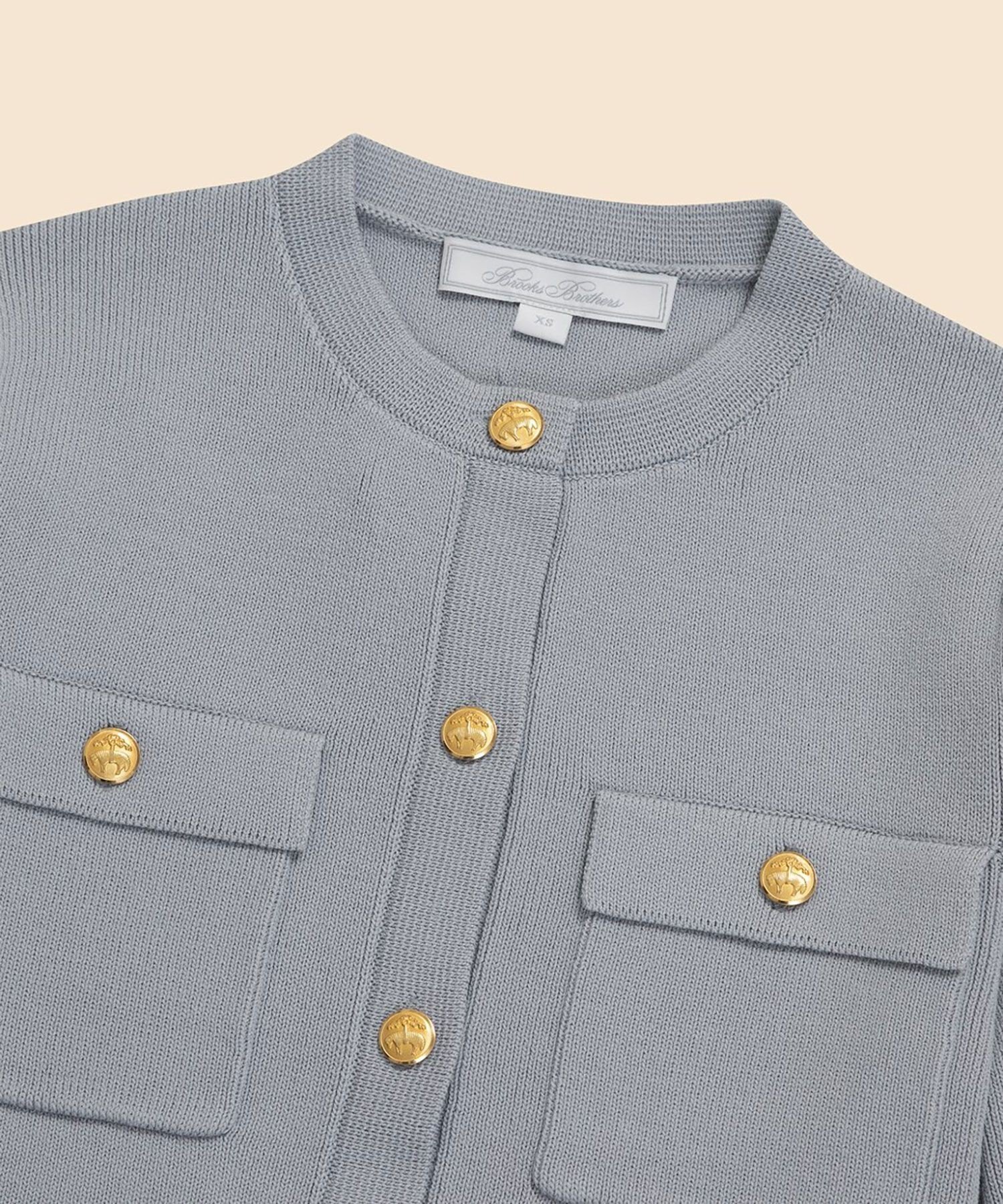 BROOKS BROTHERS ポリエステル/コットン ミラノリブ ゴールドボタン ノーカラーニットジャケット ブルックス ブラザーズ トップス カーディガン グレー【送料無料】