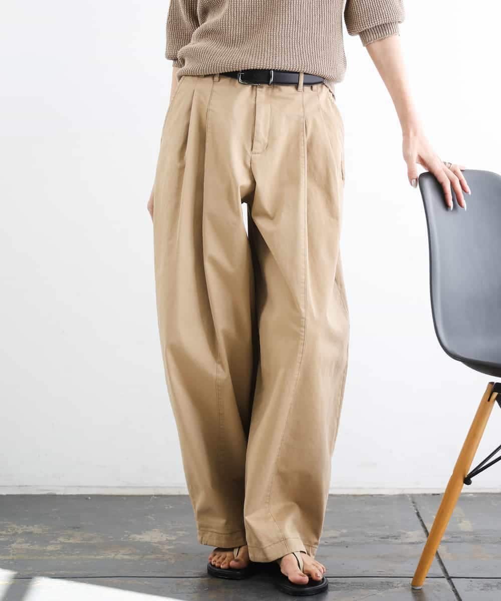 MICHEL KLEIN チノバレルパンツ ミッシェルクラン パンツ その他のパンツ ベージュ グリーン