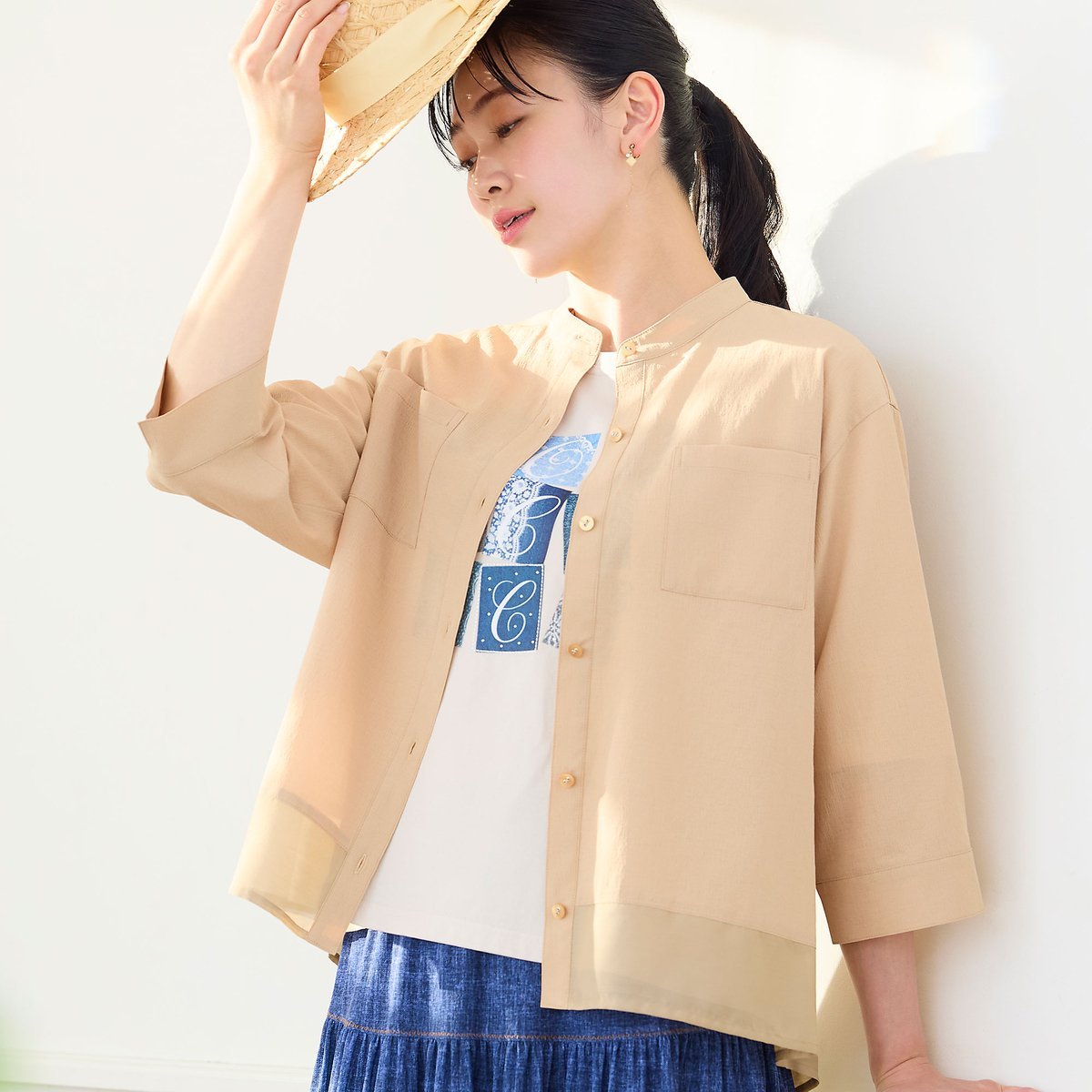 missel 【洗える・清涼快適素材・セットアップ可・L~4Lサイズ】Aラインシャツ ミゼール トップス シャツ・ブラウス ベージュ グレー