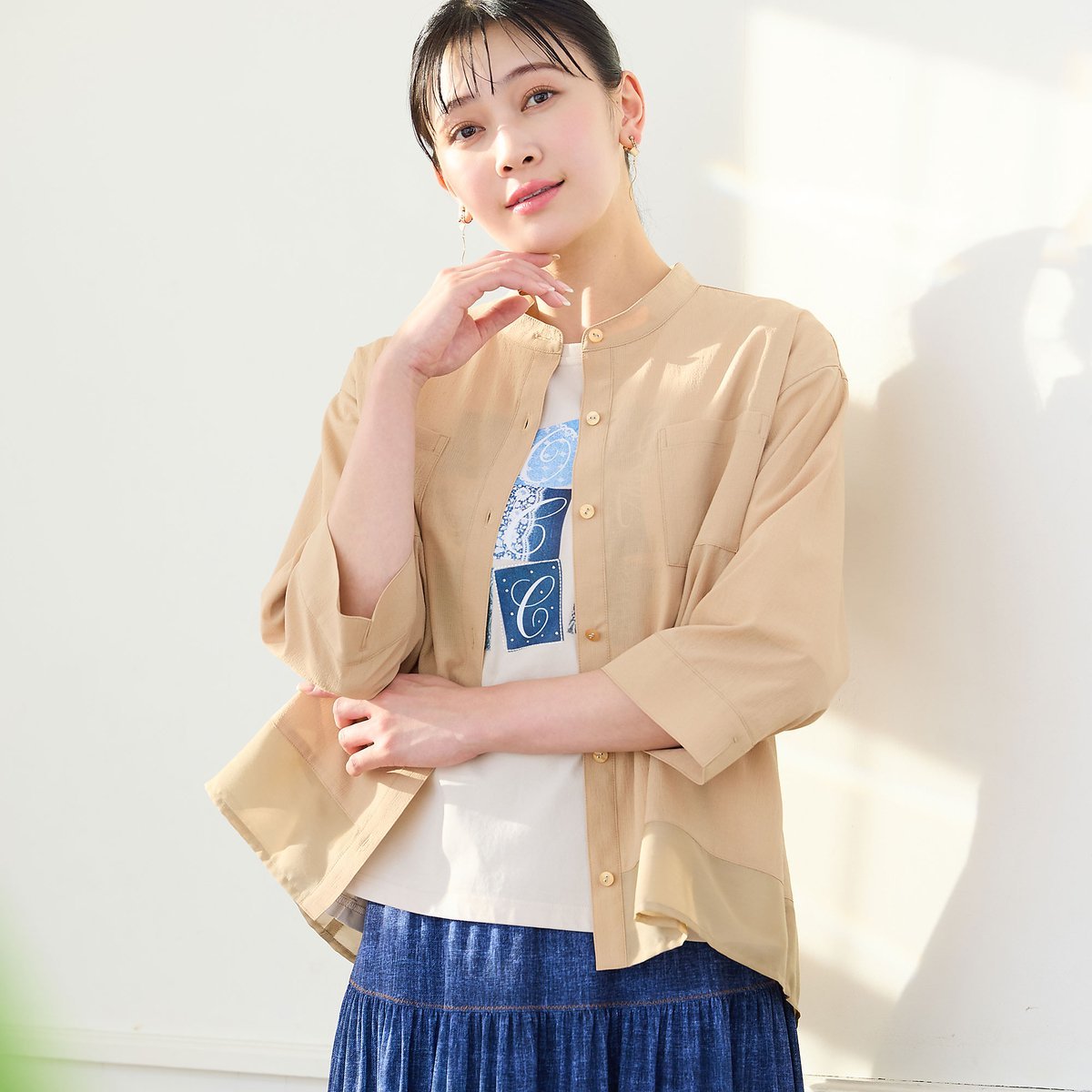 missel 【洗える・清涼快適素材・セットアップ可・L~4Lサイズ】Aラインシャツ ミゼール トップス シャツ・ブラウス ベージュ グレー
