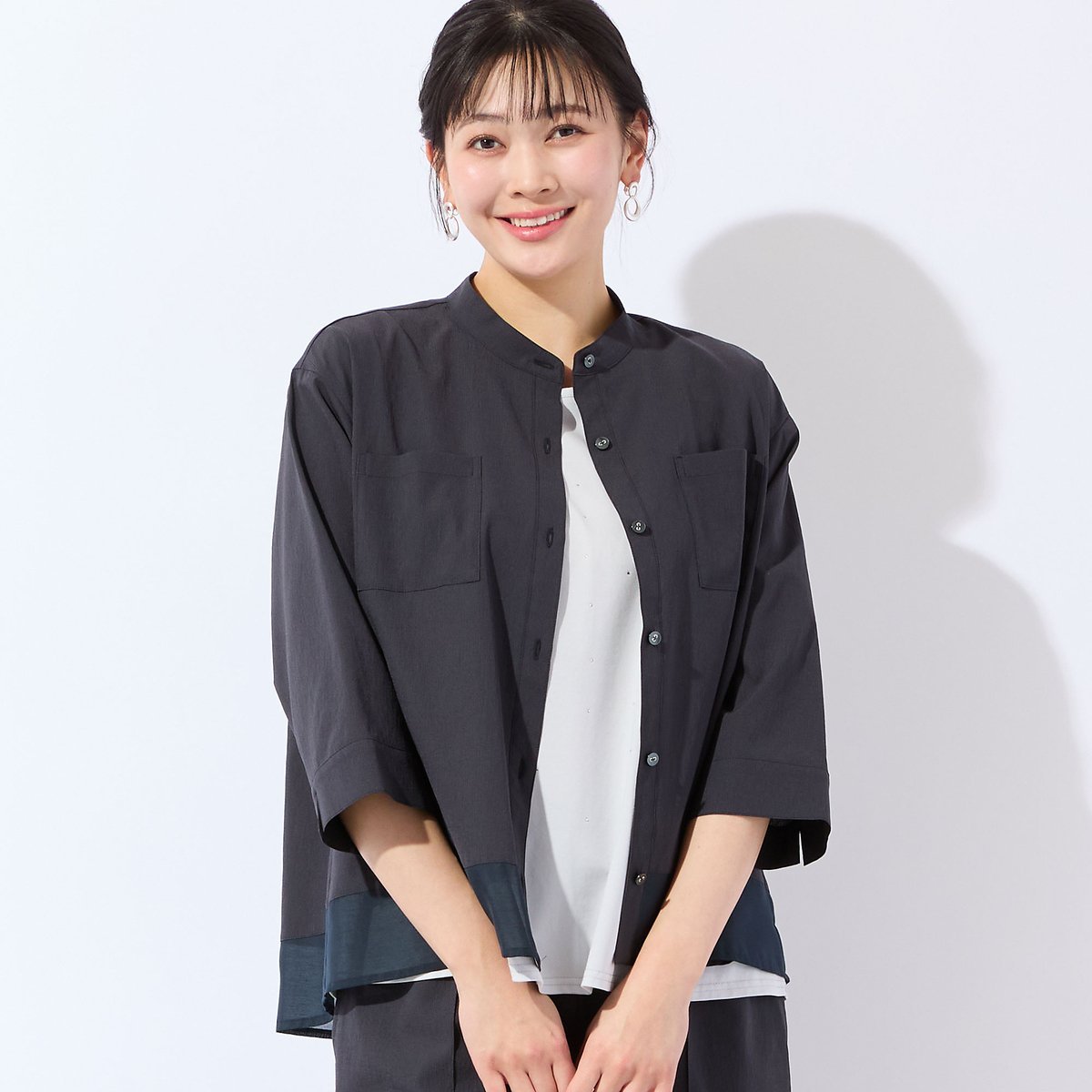 missel 【洗える・清涼快適素材・セットアップ可・L~4Lサイズ】Aラインシャツ ミゼール トップス シャツ・ブラウス ベージュ グレー